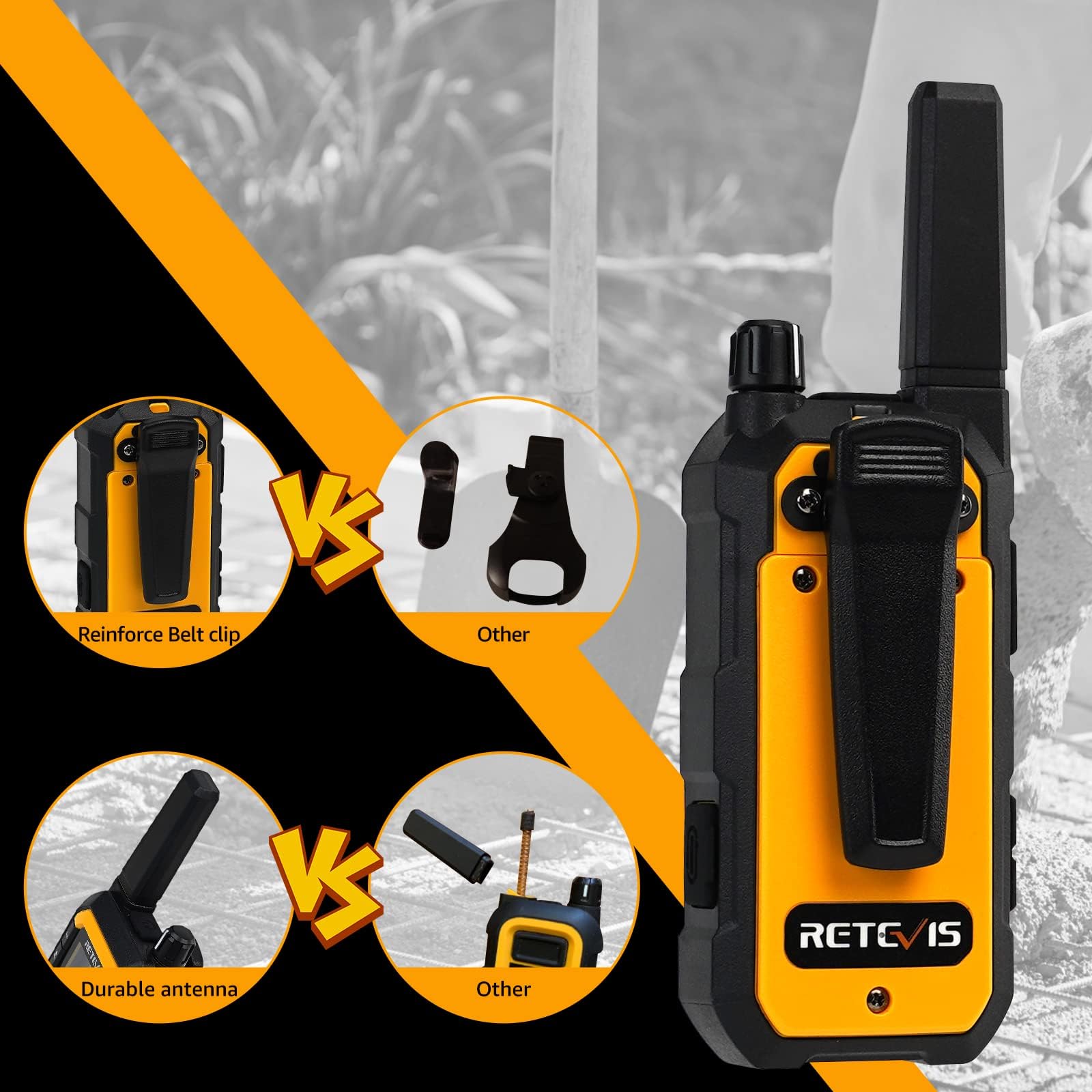 Retevis Rb48 Heavy Duty Walkie Talkies, Waterproof Two Way Radio, Advanced Triple Proof, 2000 Mah, Emergency, 2 Way Radio Long Range For Job Site (4 Pack) Yellow