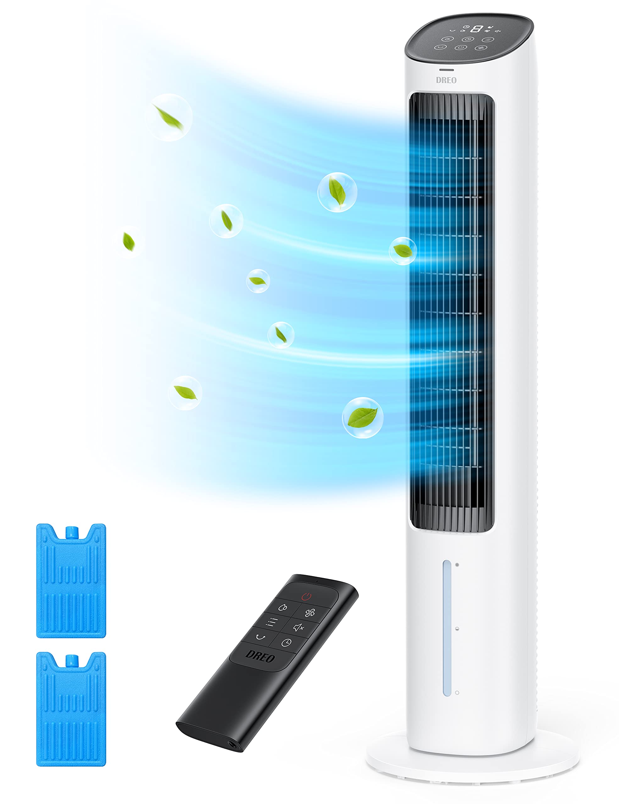 Dreo Cooling Fans That Blow Cold Air, 40' Evaporative Air Cooler, 2023 Upgrade Tower Fan For Bedroom With 80� Oscillating, Ice Packs, Remote Control, 3 Modes 4 Speed Quiet Floor Fan Home/Office