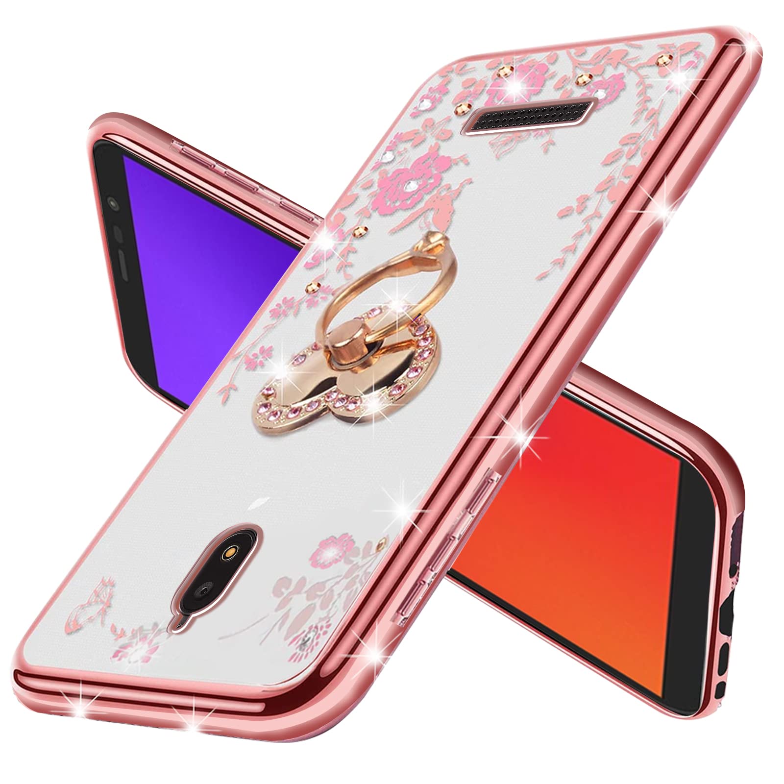 Kudini For Case For Blu View 2 B130Dl Phone Case For Women Glitter Crystal Soft Tpu Bling Cute Butterfly Heart Floral Clear Prot