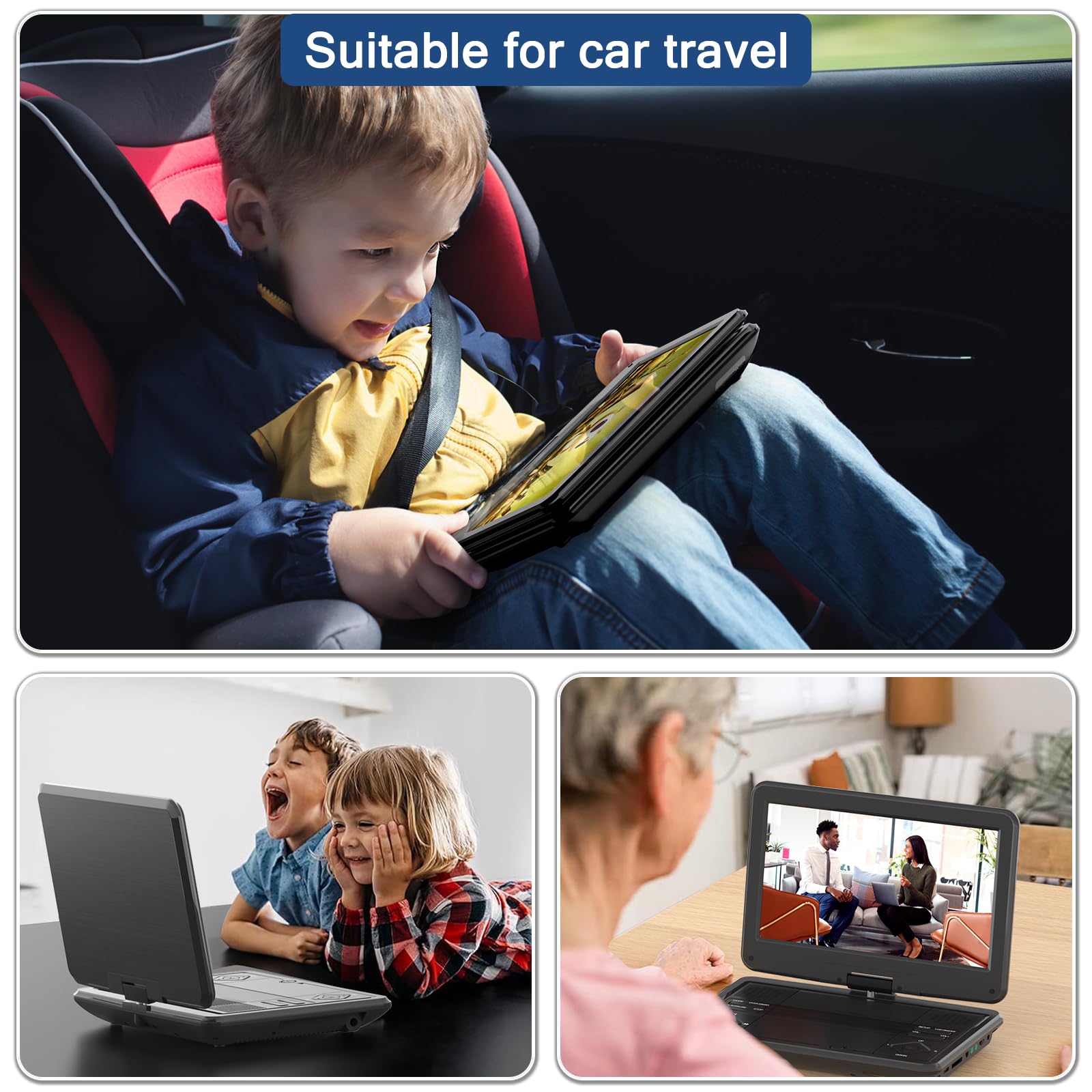 Sqqbzz 12.5    Portable Dvd Player With 10.5    Large Hd Screen, 4-6 Hours Rechargeable Battery, Dual Speakers, Region Free, Rem