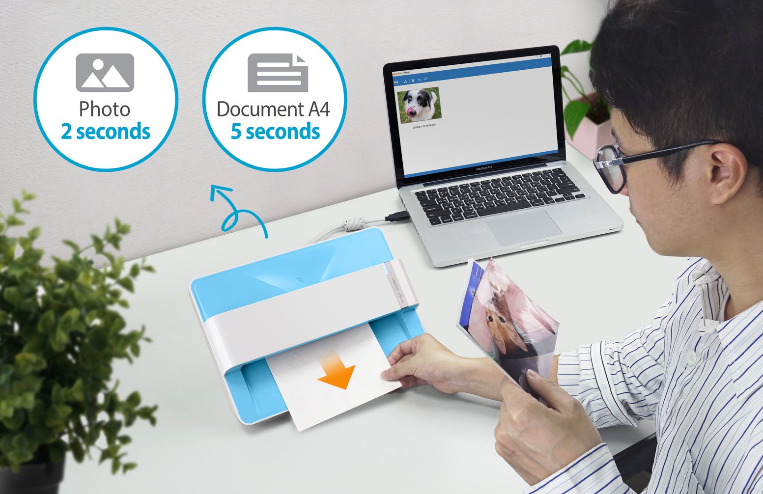 Plustek Photo Scanner Ephoto Z300, Scans 4X6 Inch Photos In 2 Seconds, Auto Crop And Deskew With Ccd Sensor, Supports Mac And Pc