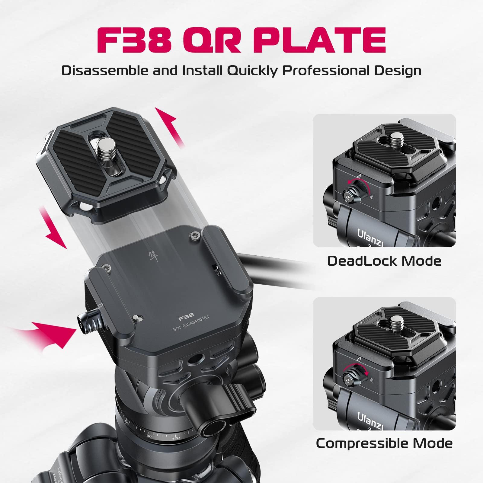 Ulanzi F38 Video Travel Tripod, 61.4 Lightweight Carbon Fiber Camera Tripod With Quick Release 1/4 Screw & Video Head, For Most