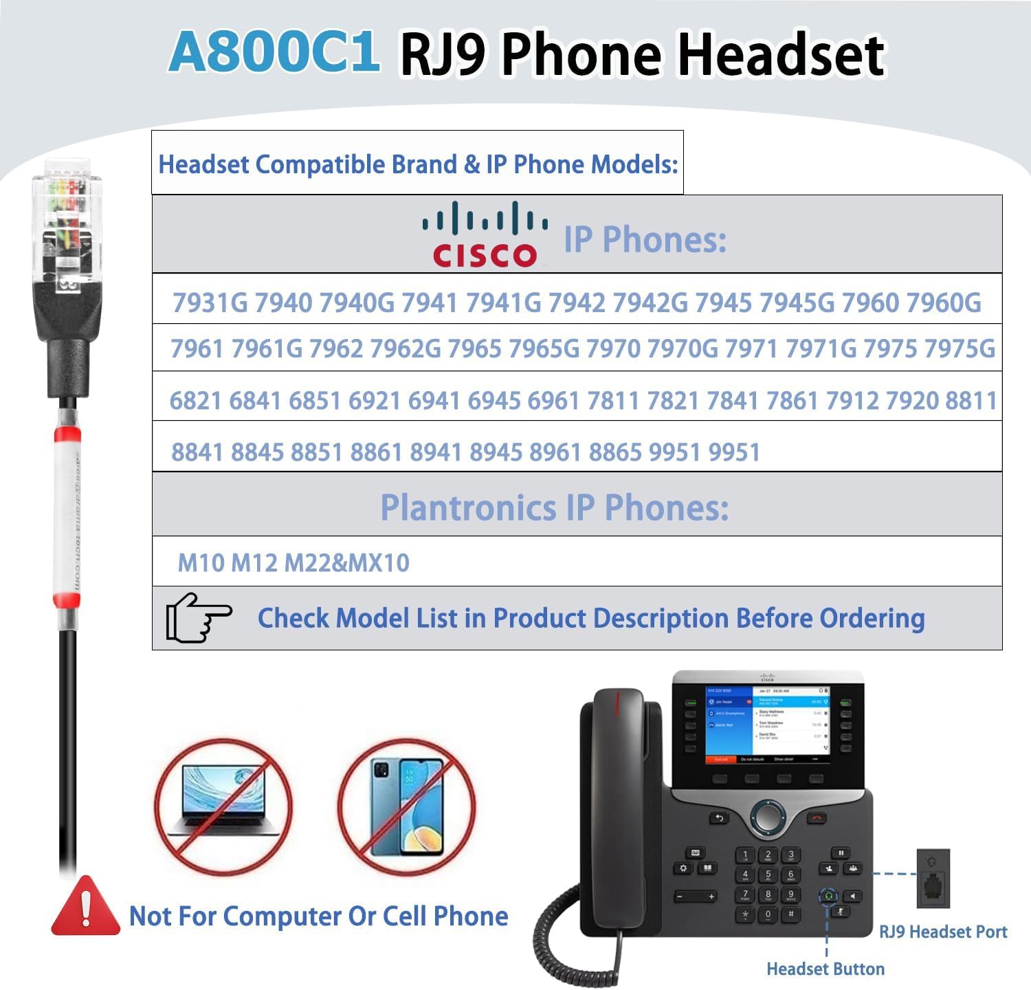Arama Cisco Phone Headset With Noise Canceling Microphone Mute Switch Telephone Headset Compatible With Cisco Ip 7821 7841 7942G