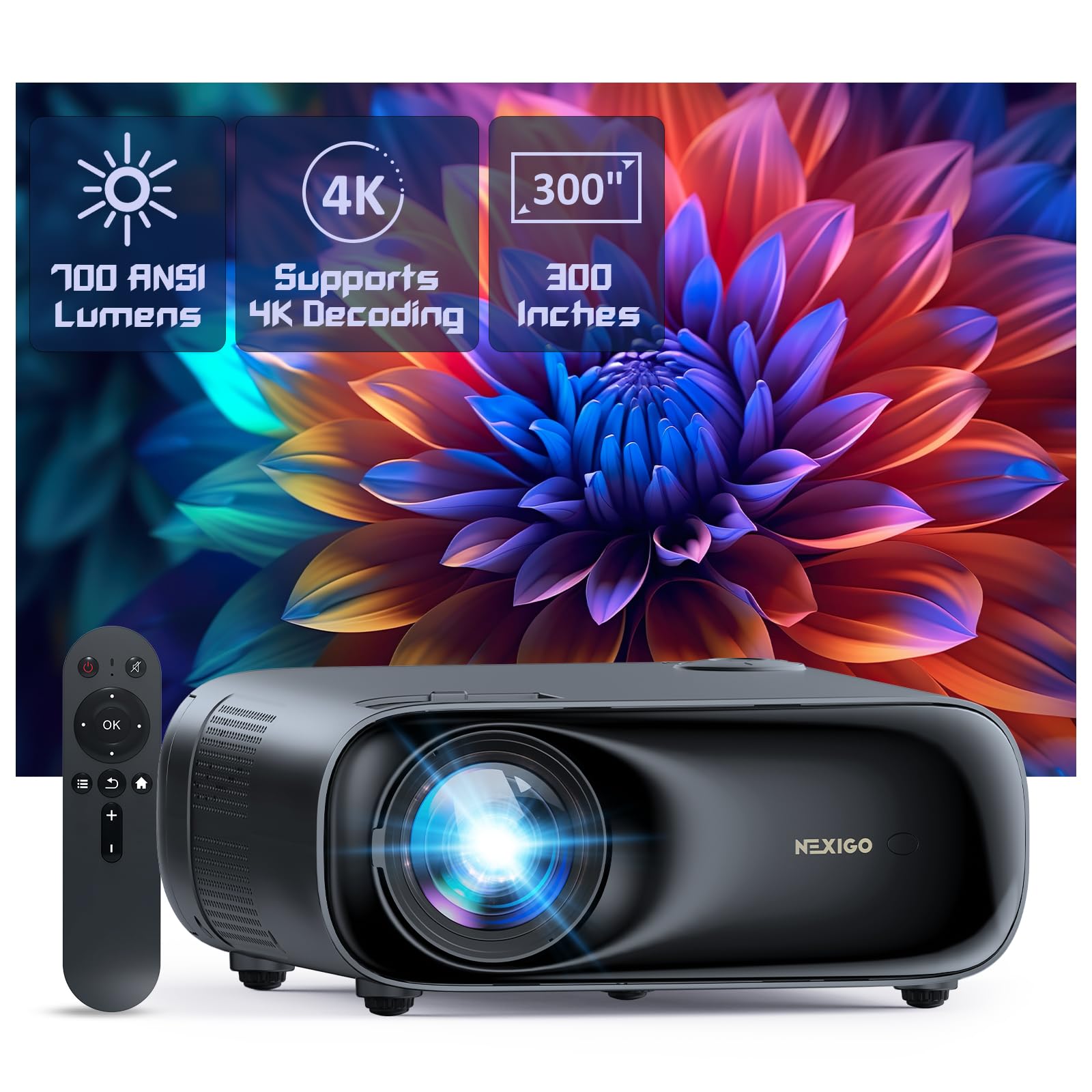 Nexigo Pj40 (Gen 3) Projector With Wifi And Bluetooth, D65 Calibrated, Native 1080P, 4K Supported, Projector For Outdoor Movies,
