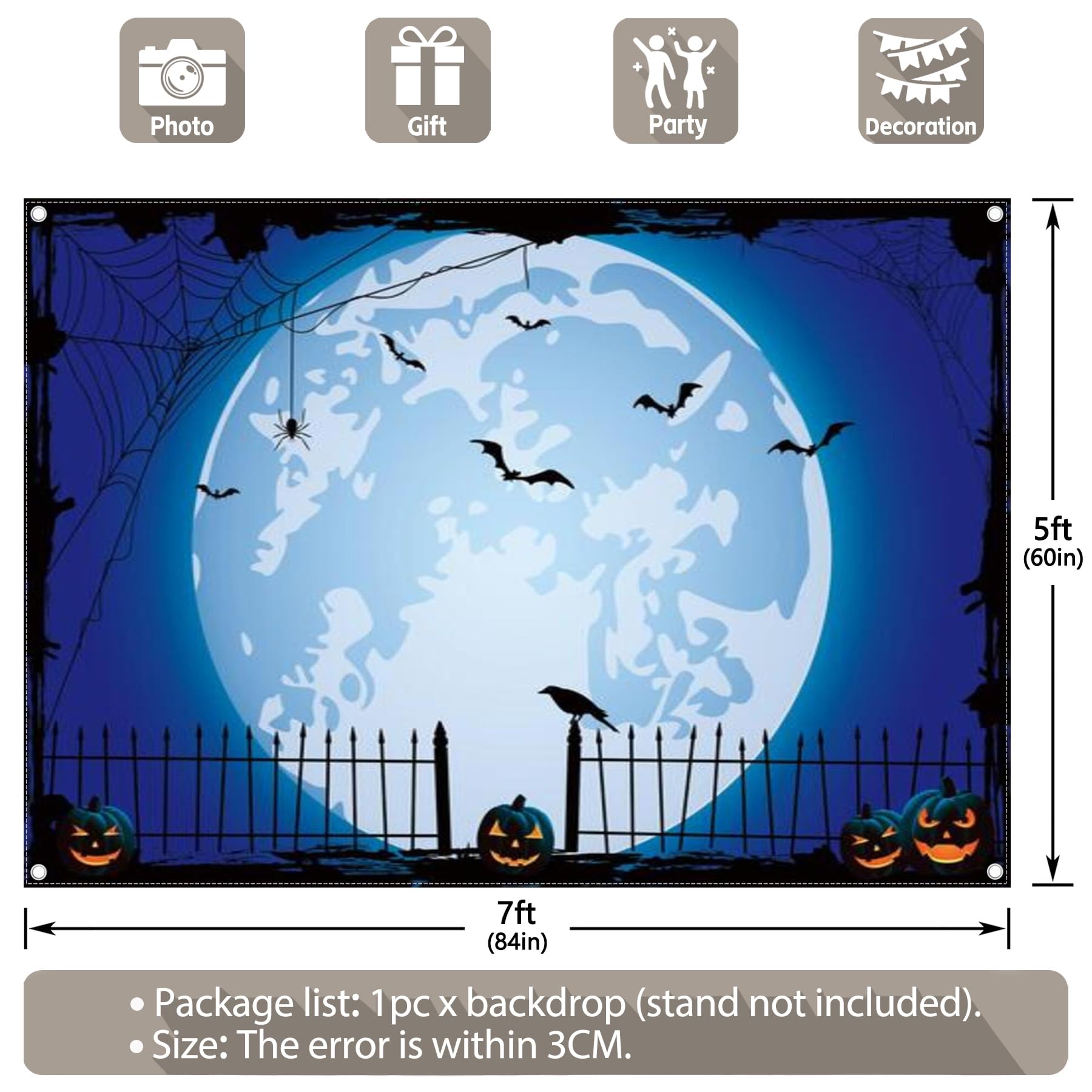 Swepuck 7X5Ft Blue Halloween Photo Backdrop For Parties Large Pumpkin Patch Moon Picture Photography Background Kids Witch Haunt