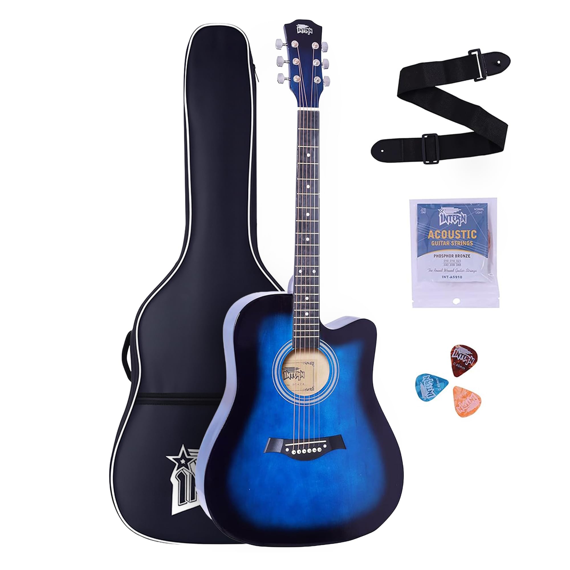 Intern IntP41CBl 41Inch Acoustic Guitar For Beginners & Professionals | 6String RightHanded Guitar With Truss Rod, Gig Bag,
