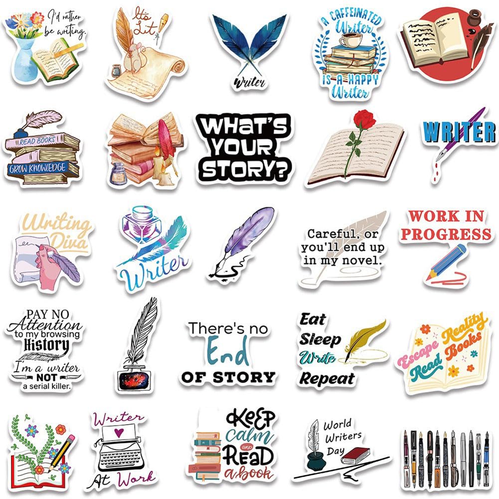 Writer Stickers |50Pcs Author Waterproof Vinyl Decals For Water Bottles Laptop Luggage Cup Mobile Phone Computer Skateboard Refr