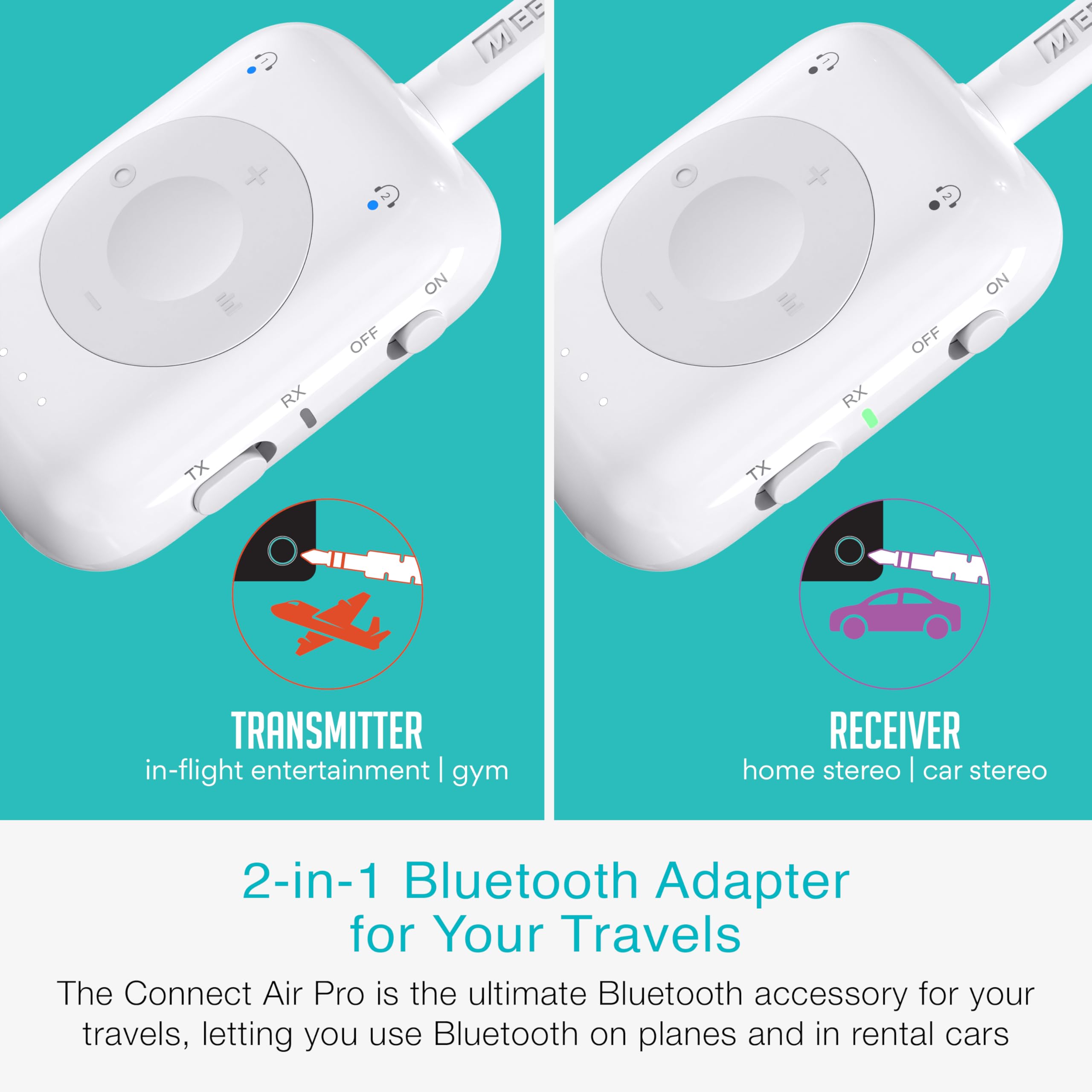 Mee Audio Connect Air Pro Bluetooth Wireless Audio Transmitter & Receiver For Airpods Or Bluetooth Headphones, 2 In 1 Adapter Wi