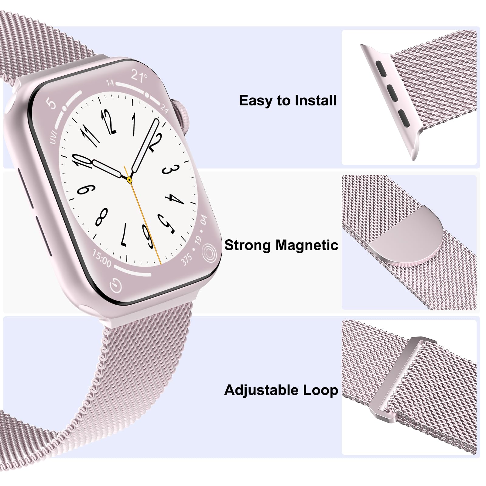 Steezrd 3 Pack Mesh Metal Band Compatible With Apple Watch Band 38Mm 40Mm 41Mm 42Mm 44Mm 45Mm 46Mm 49Mm, Stainless Steel Magneti