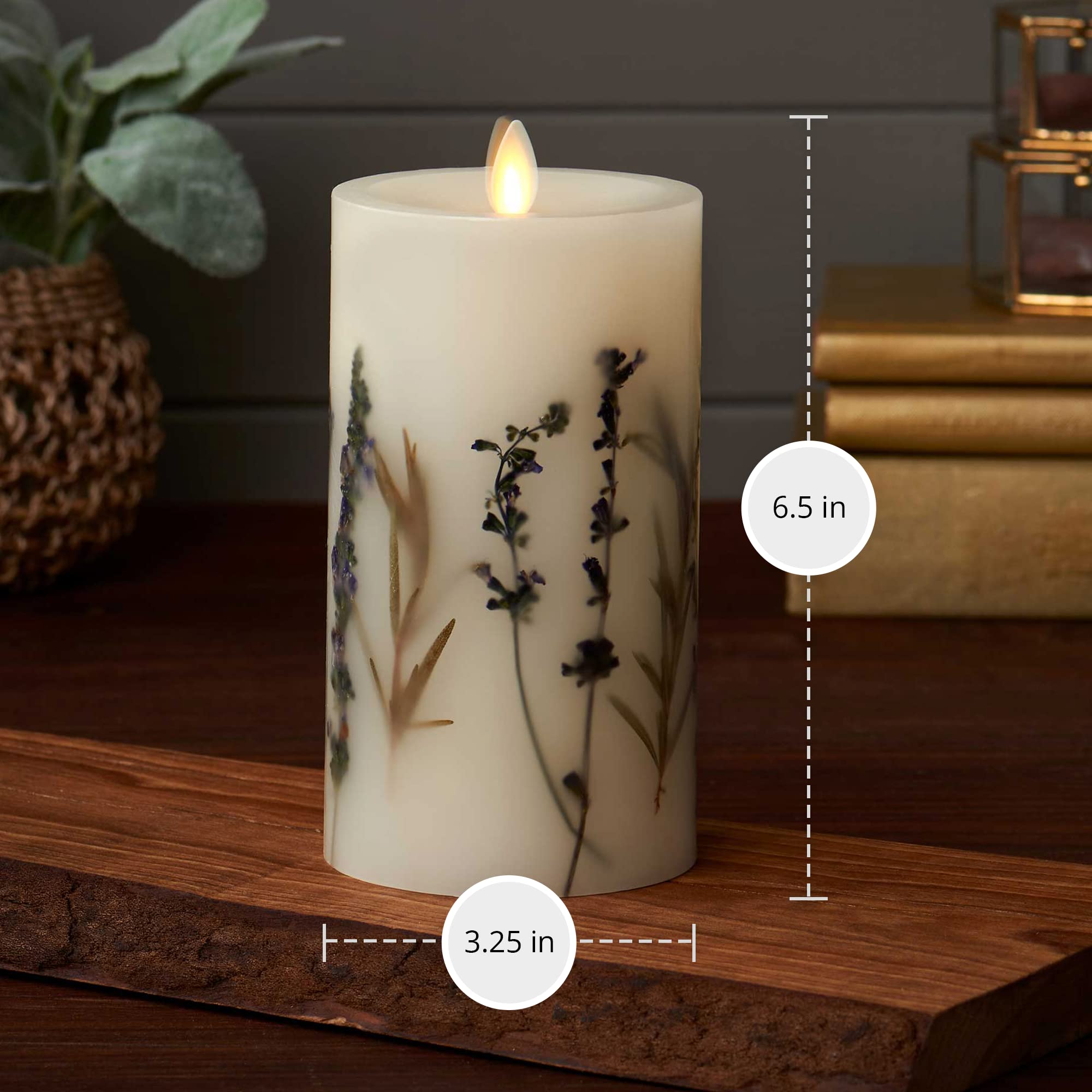 Luminara Realistic Artificial Moving Flame Pillar Candle With Lavender & Rosemary Inclusion   Moving Flame Led Battery Operated