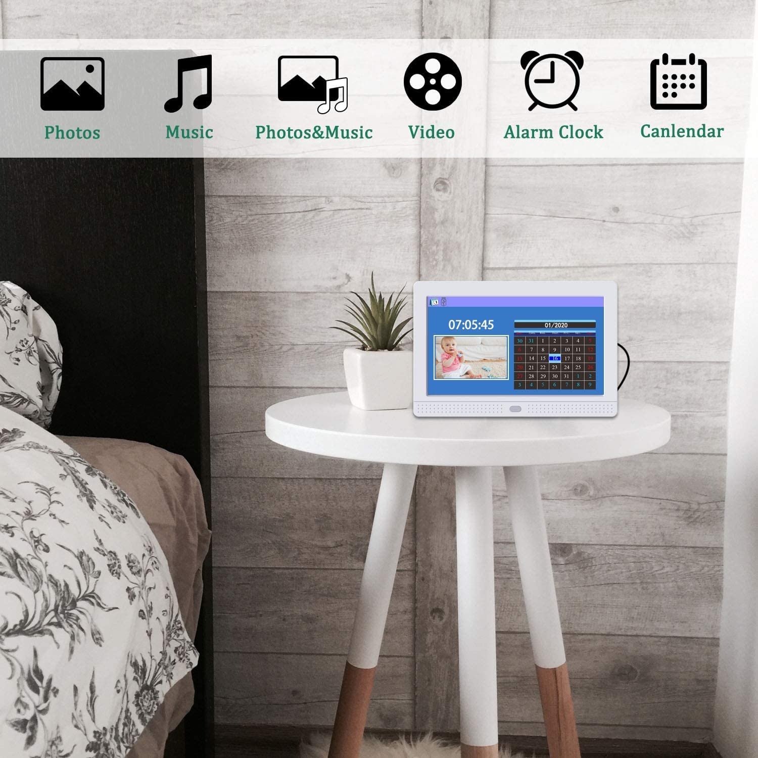 1280X800 Digital Photo Frame 16:9 Ips Screen Photo Auto Rotate, Background Music, Support 1080P Videos, Auto On/Off, Calendar, A