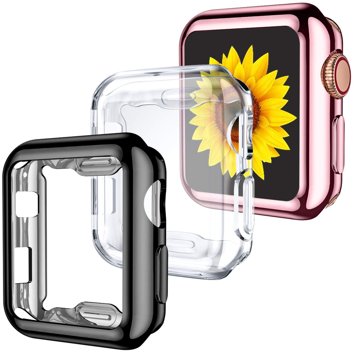 Geak 3 Pack Compatible With Apple Watch Case 38Mm,Soft Hd High Sensitivity Screen Protector With Tpu All Around Anti Fall Protec