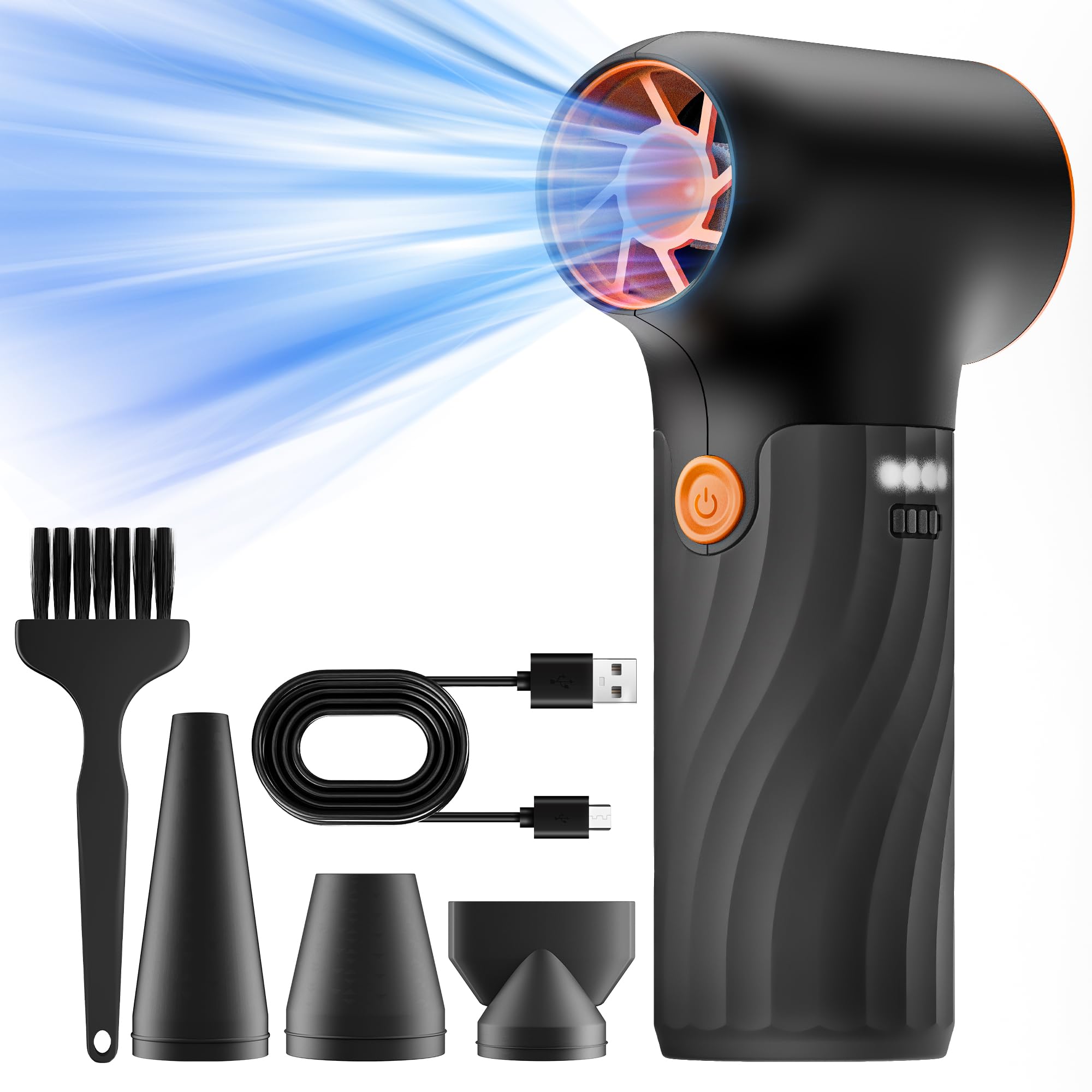 AUDEETO Mini Electric Air Duster,280000RPM Turbo Blower with High Speed Fan,3 Adjustable Rechargeable Cordless Jet Fan Air Blowe