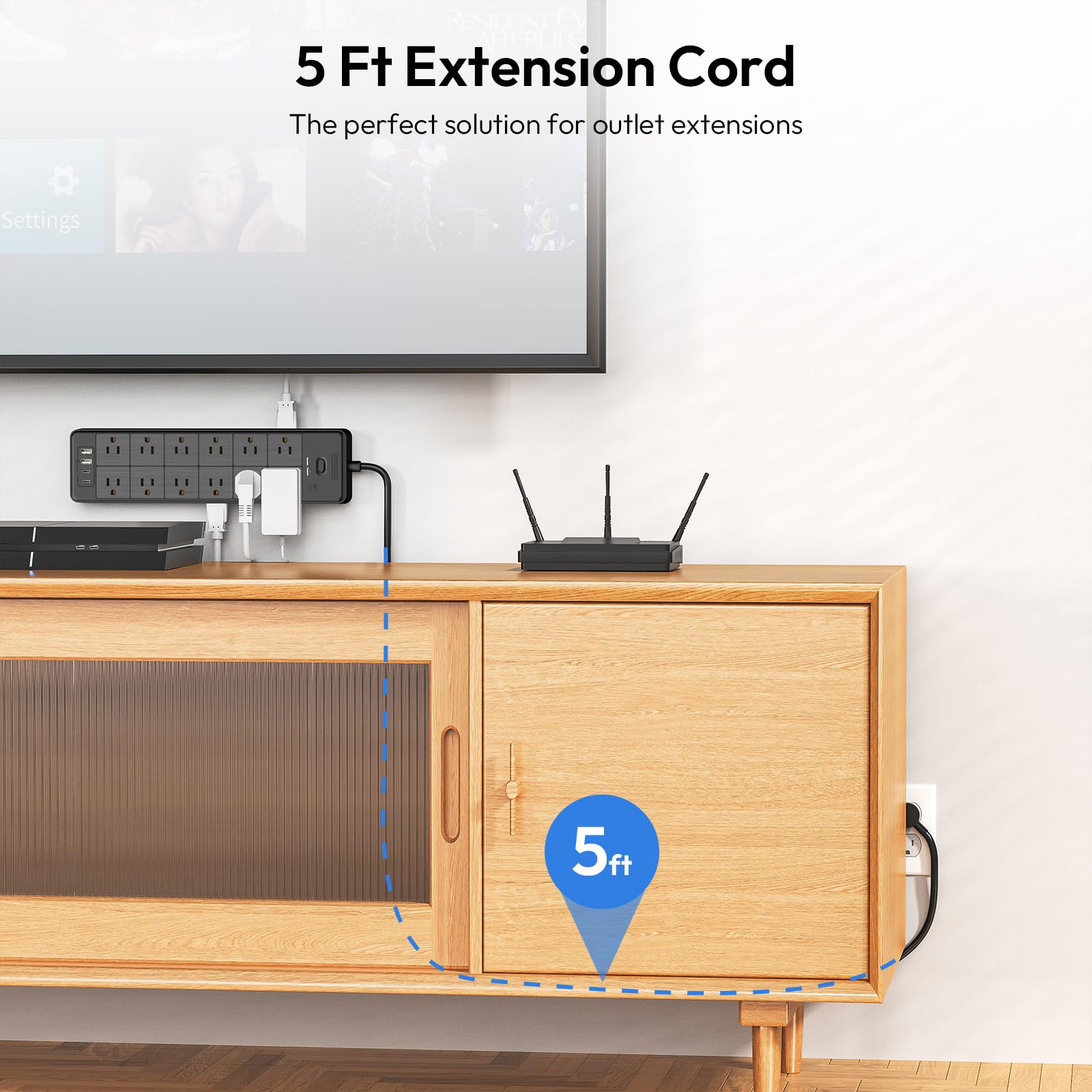 24 Widely Outlets 5 Ft Extension Cord Ntonpower 15A/1875W Power Strips With Surge Protection 4000J,Black Extension Cord Surge Pr