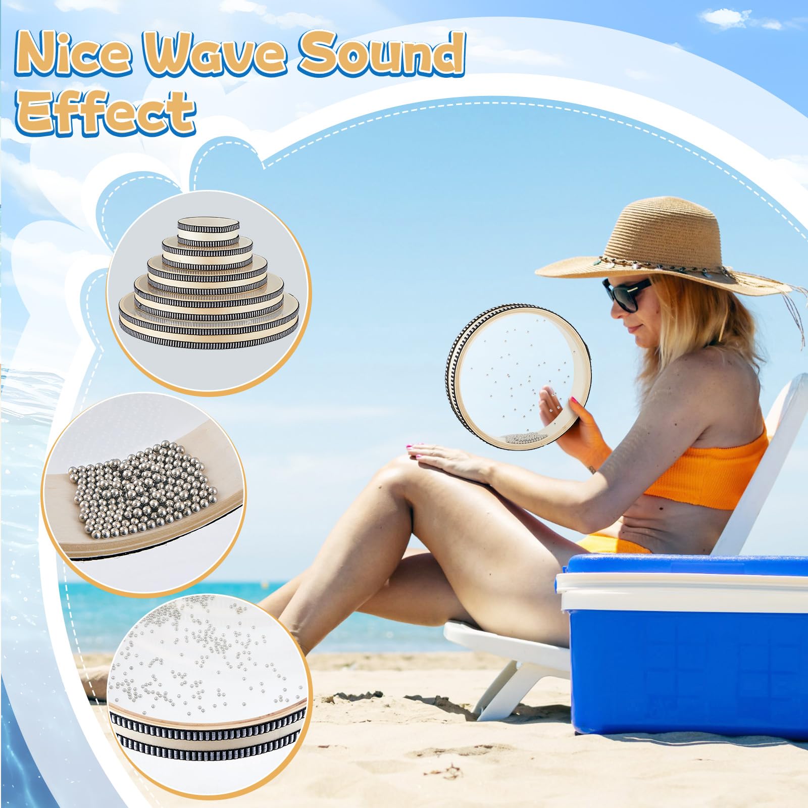 Fiada 5 Sizes 4 12'' Wave Bead Sea Drum Sea Sound Drum With Hardwood Shell Sound Healing Instruments Natural Color Musical Instr