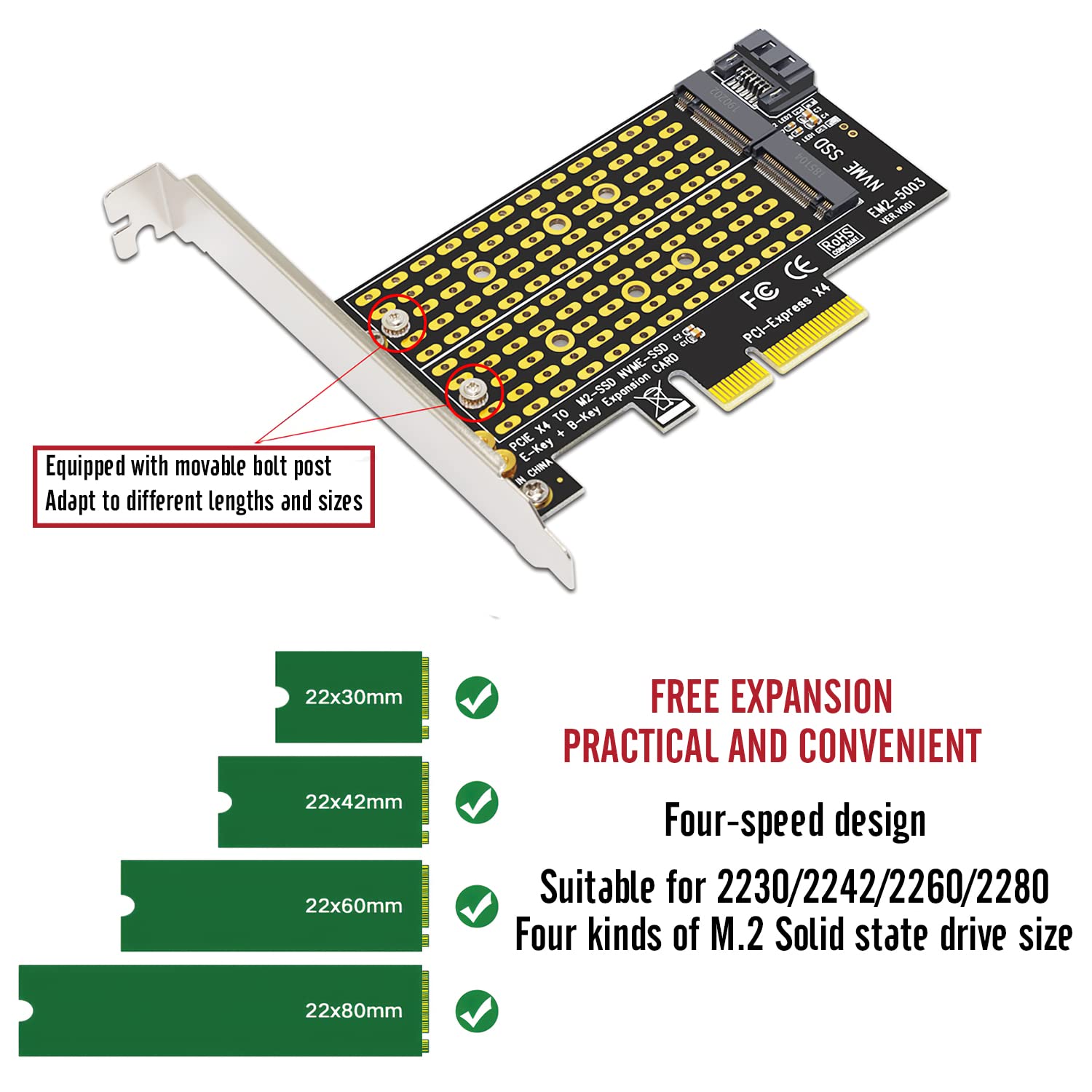 Dracaena Dual M.2 Ssd To Pci Express 3.0 X4 Adapter Expansion Card For Pcie Nvme Sata M2 Ngff Ssd 2230 2242 2260 2280