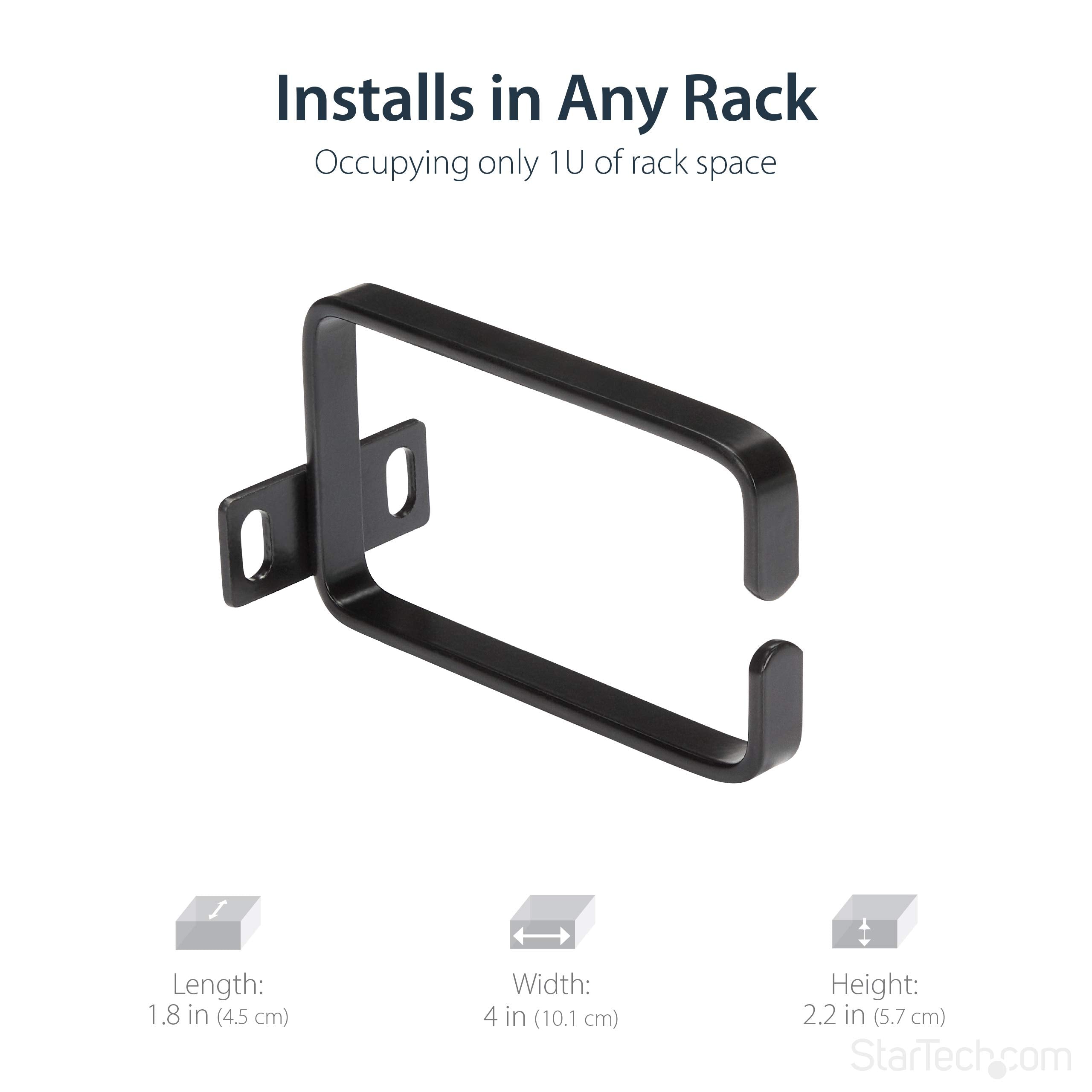 Startech.Com 1U Vertical 2.2 X 3.9In Server Rack Cable Management D Ring Hook W/ Flexible Opening   Network Rack Mount Cord Orga