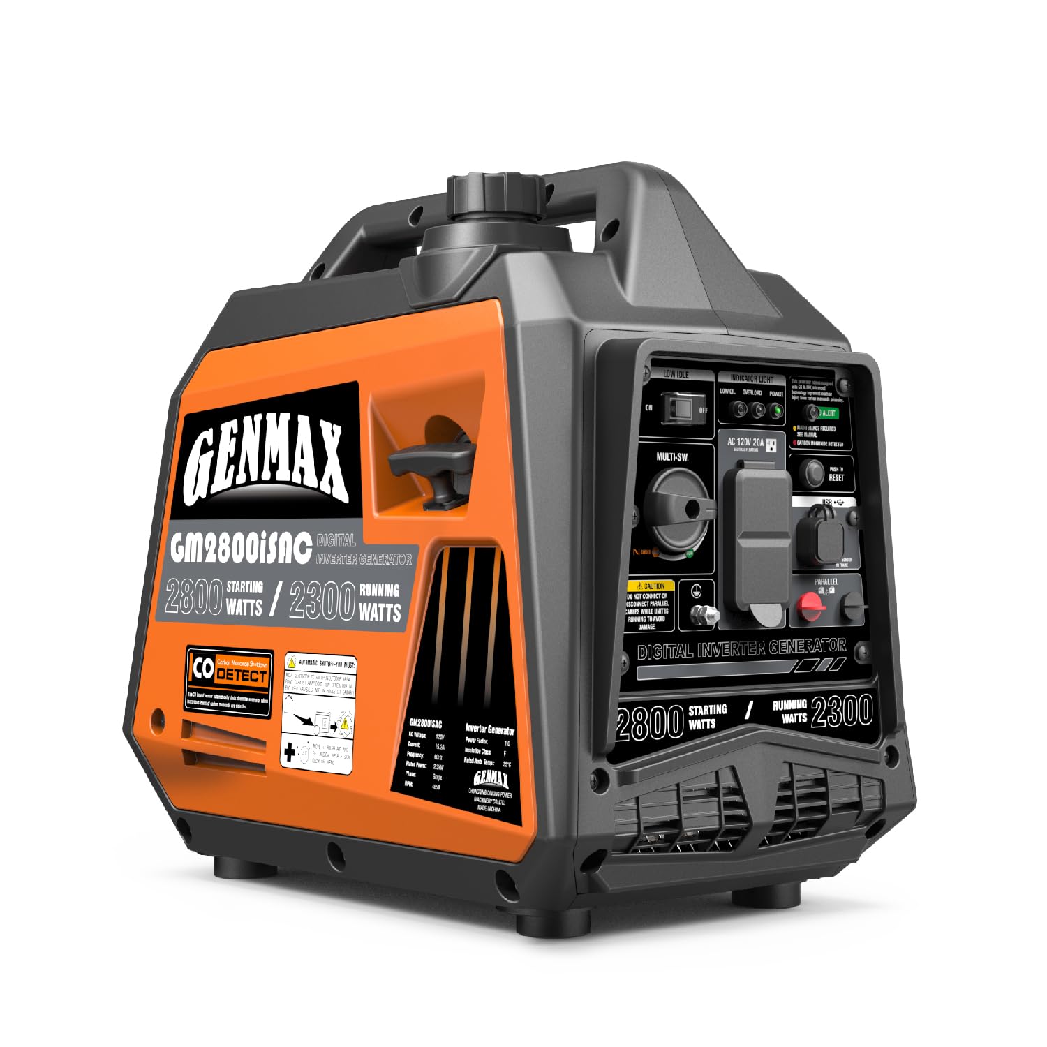 Genmax Portable Generator, 2800W Ultra Quiet Gas Engine,With Co Sensor And Parallel Capability, Ideal For Camping Outdoor Home B