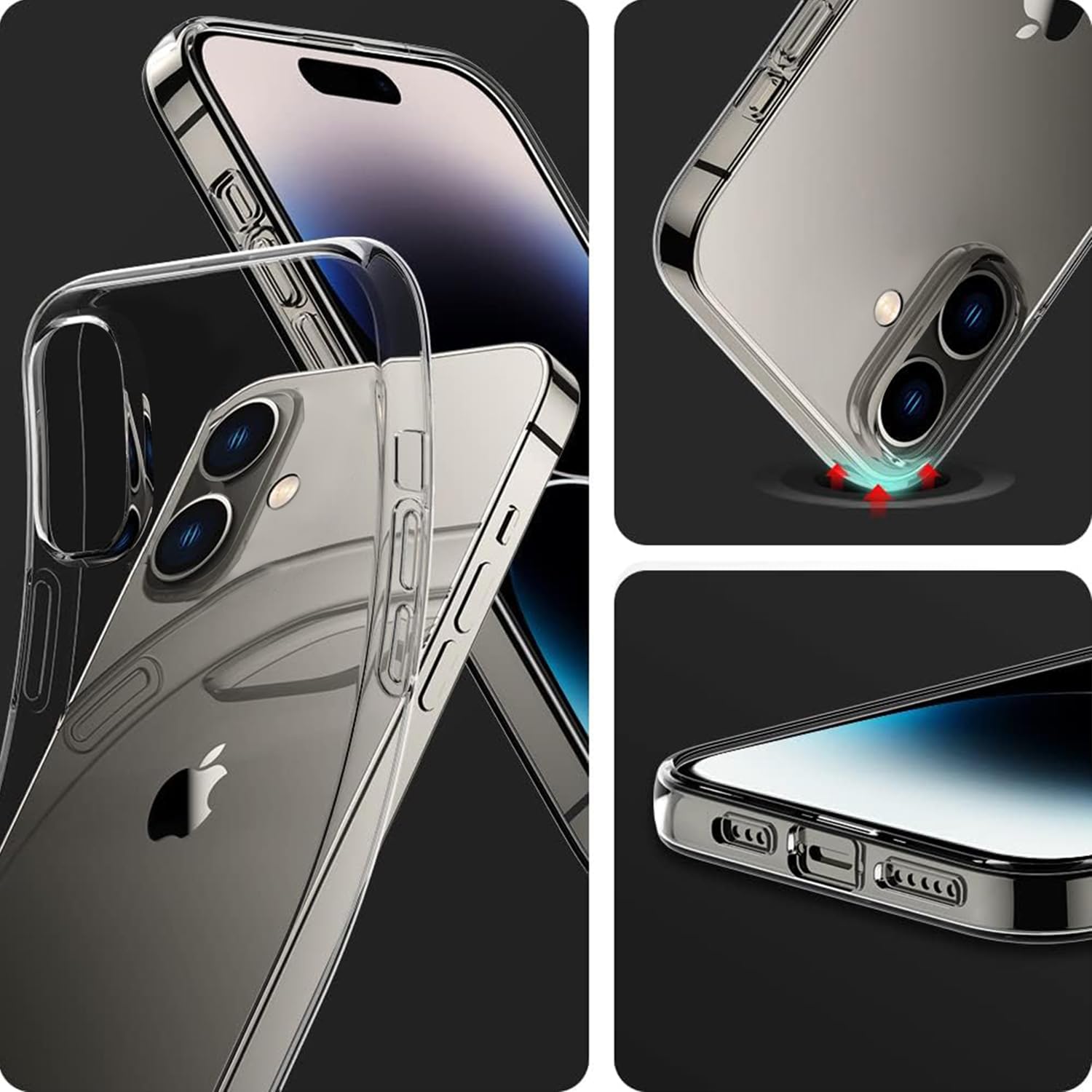 Tenoc Phone Case Compatible With Iphone 16 Plus, Clear Case Shockproof Protective Bumper Slim Cover For 6.7 Inch