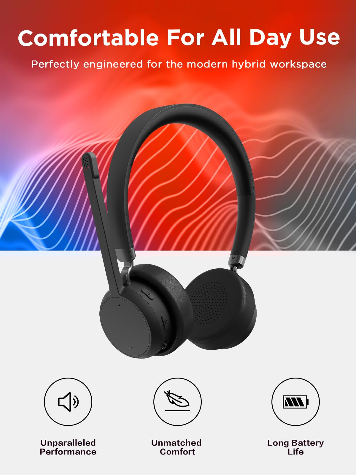 Lenovo Wireless Stereo Headset, Noise Cancelling Mic, Bluetooth 5.3 Multipoint, 31-Hour Talk & 60-Hour Playback, Lightweight 138