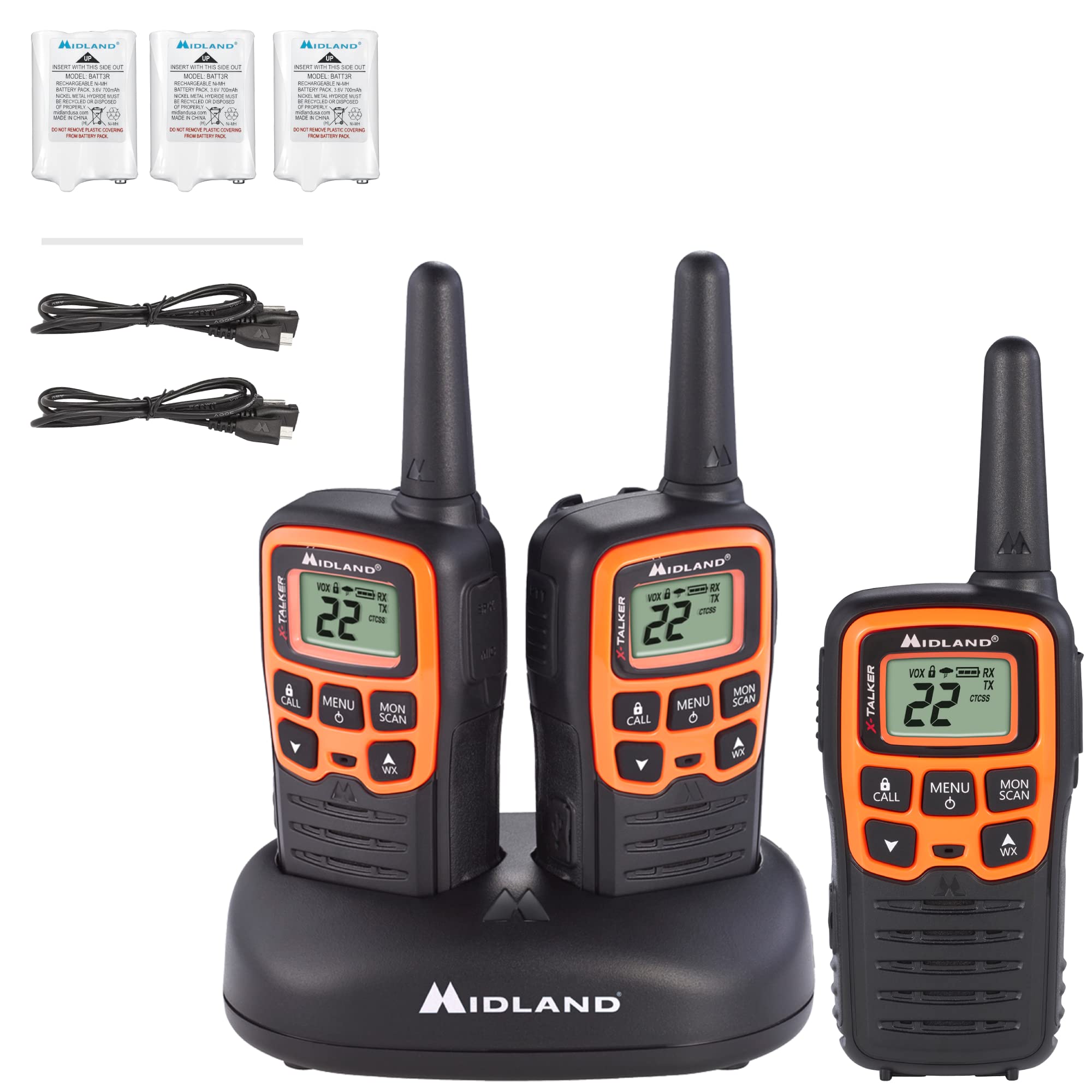 Midland  T51X3Vp3 X Talker Walkie Walkie   Long Range Two Way Radio For Camping Hiking Hand Held Rzr Frs Compact Radio Utv Communication Noaa Weather Scan   Black/Orange, 3 Radios