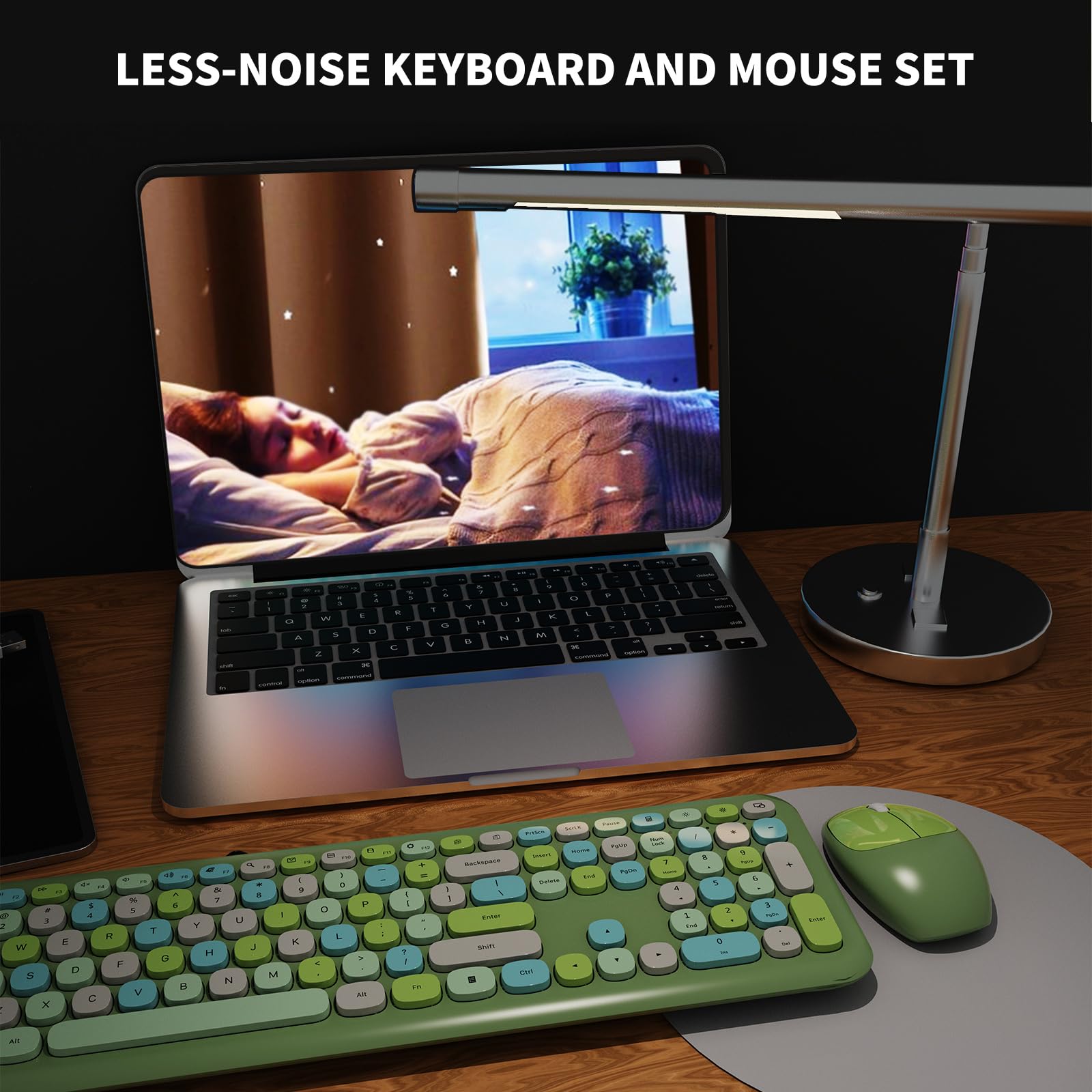 SkyGive Wireless Keyboard and Mouse Combo Retro Full Size Ergonomic Low-Noise Cute Keycaps Verdant Green