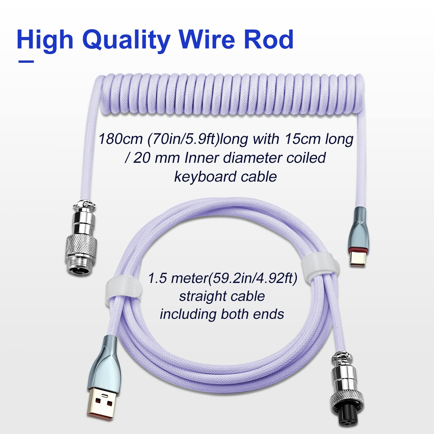 Ucinnovate Coiled Keyboard Cable, Pro Custom Coiled Usb C Cable For Gaming Keyboard, Double Sleeved Mechanical Keyboard Cable Wi