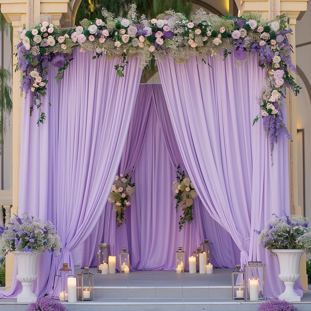 Lavender Wrinkle Free Backdrop Curtain For Parties, Polyester Photo Backdrop Drapes Light Purple Panels Photography Background F