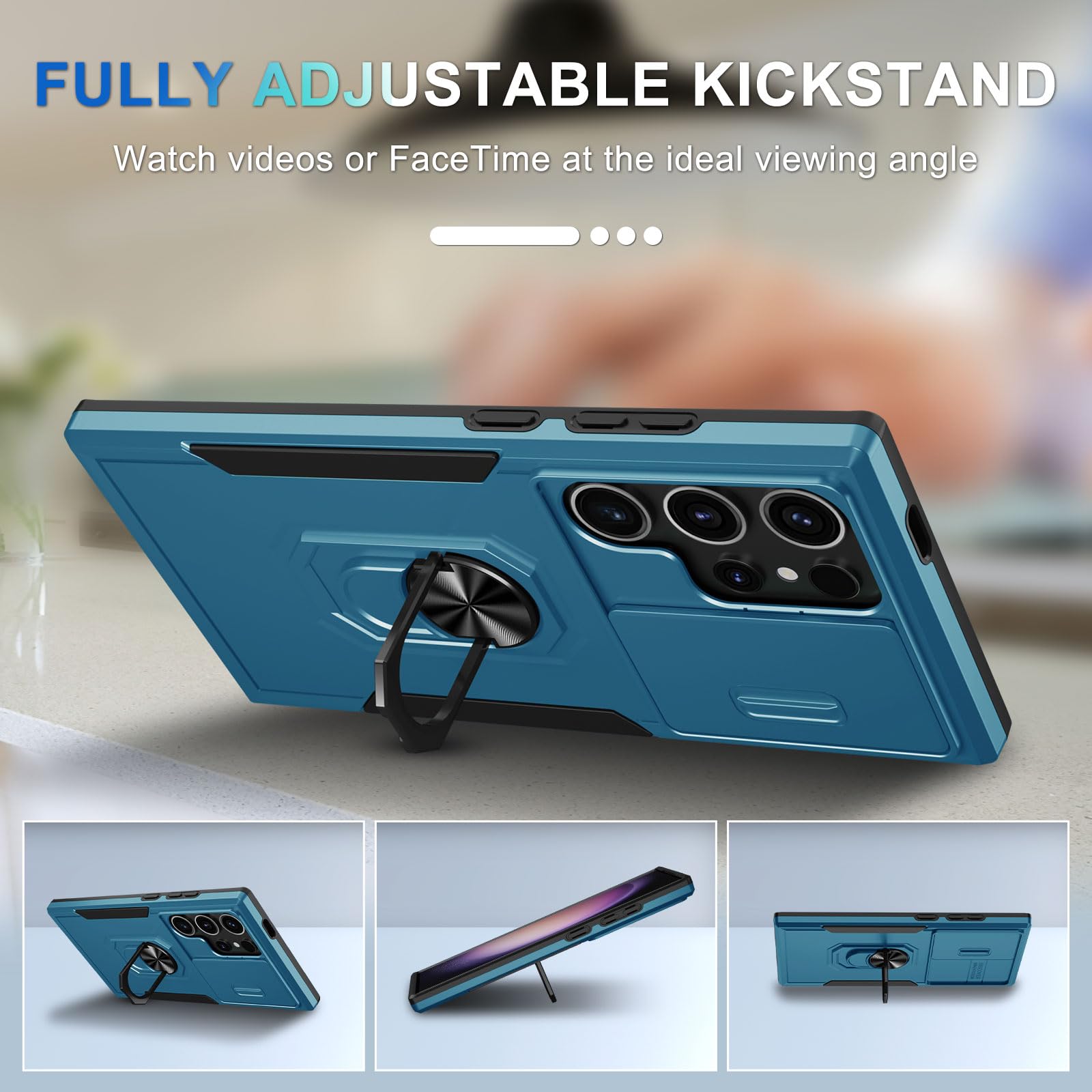 Janmitta Compatible With Samsung Galaxy S24 Ultra Case Built In Slide Camera Lens Cover+Screen Protector+Ring Holder,Heavy Duty