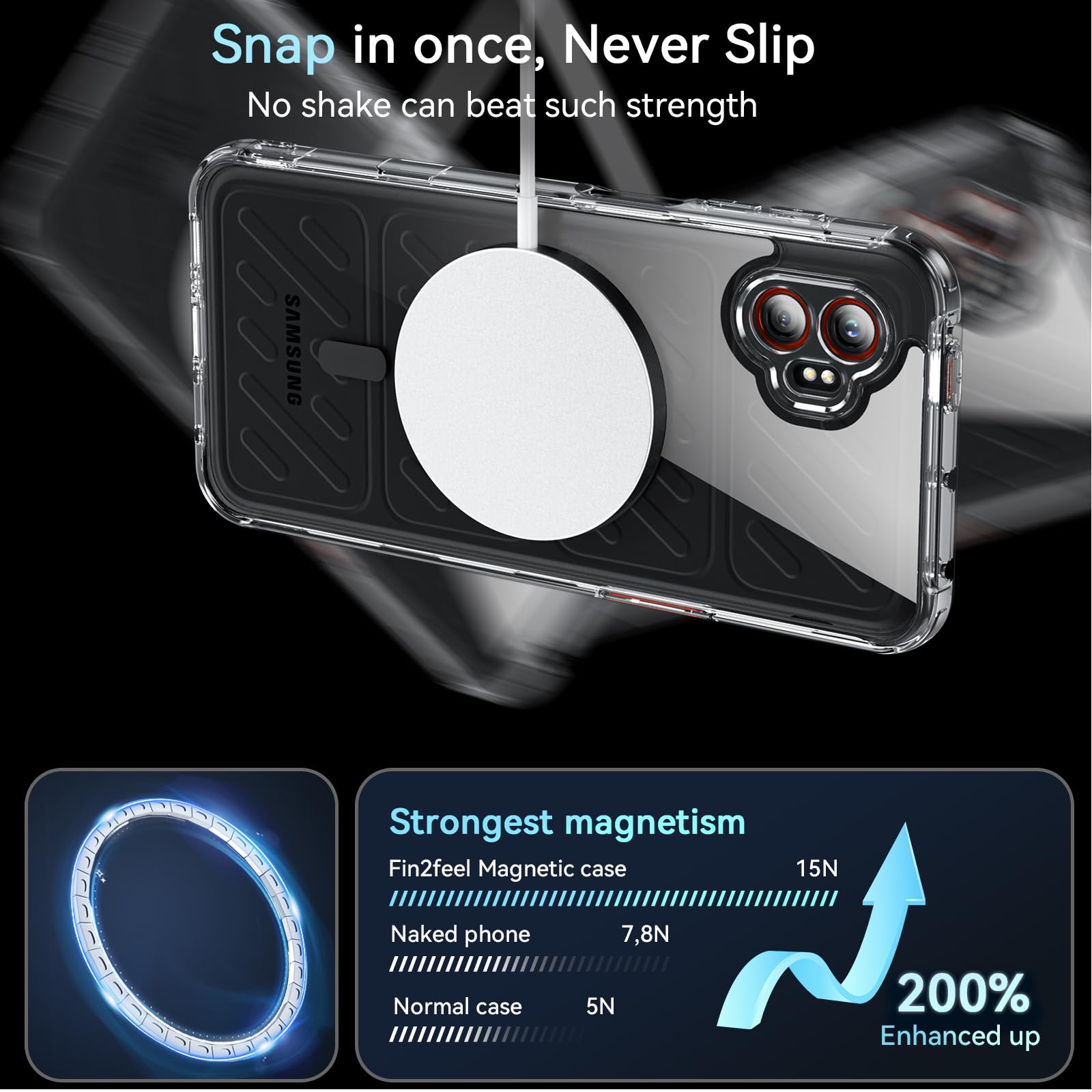 Fin2Feel For Samsung Galaxy Xcover 7 Pro Case, Magnetic With Screen Protector, [Military Grade Protection] Shockproof Protective