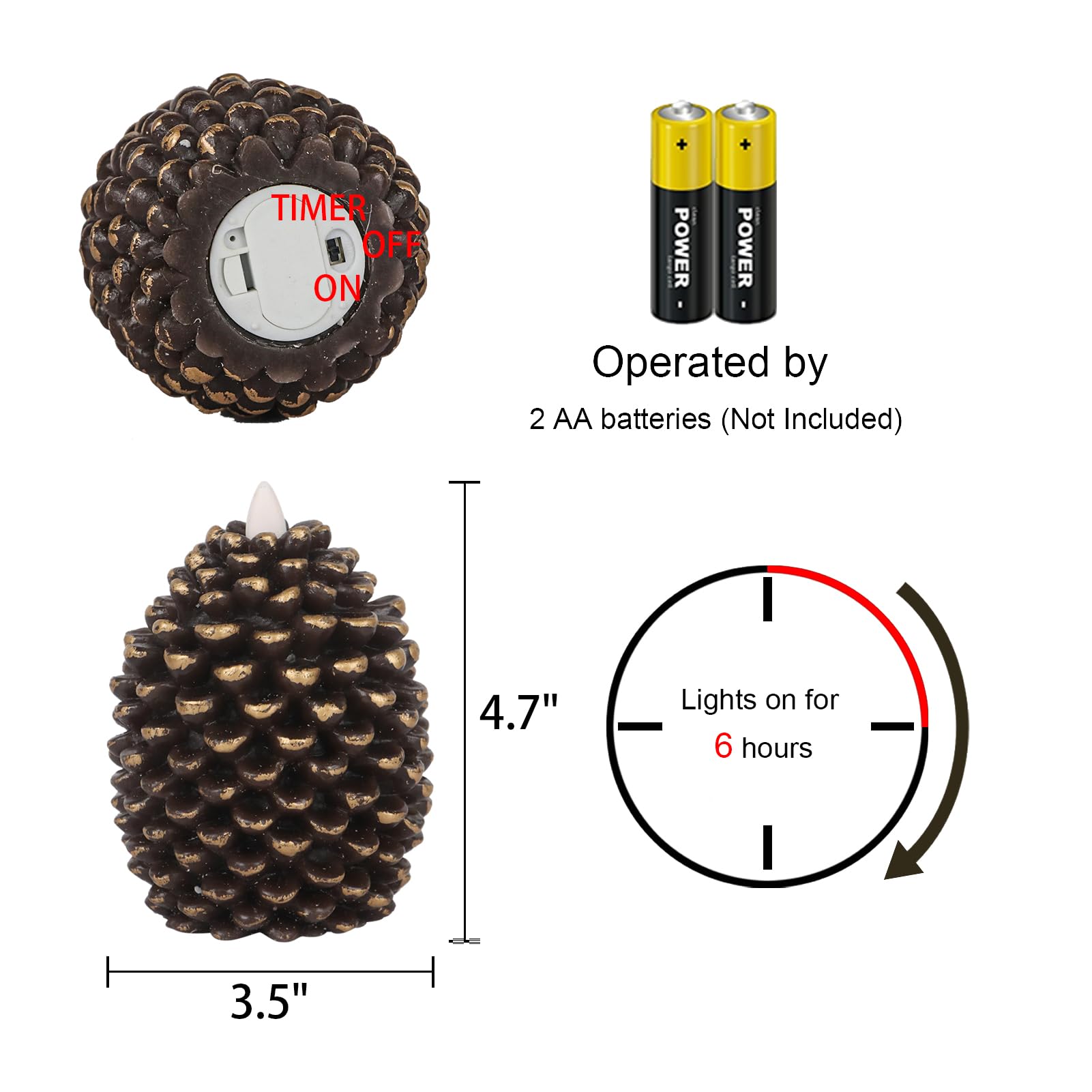 Lasumora Led Flameless Pinecone Candles With 6H Timer, Battery Operated Waxy Pillar Candles, 2 Pack Christmas Candles Flickering