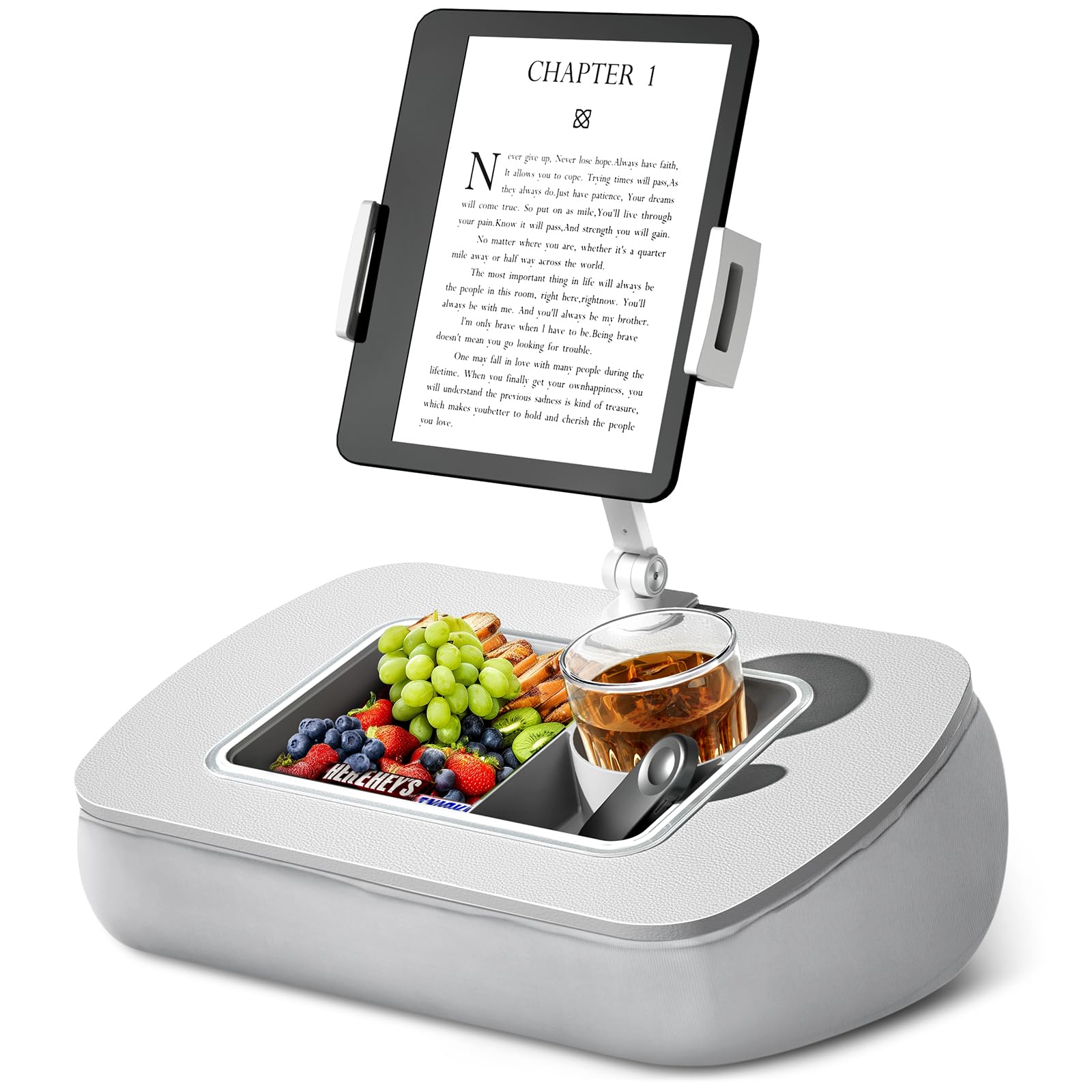 ERGONOV Tablet Stand Pillow with Snack Bowl, iPad Lap Holder for Hands-Free Reading and Relaxation on Bed,Couch,Recliner, 360 Ro