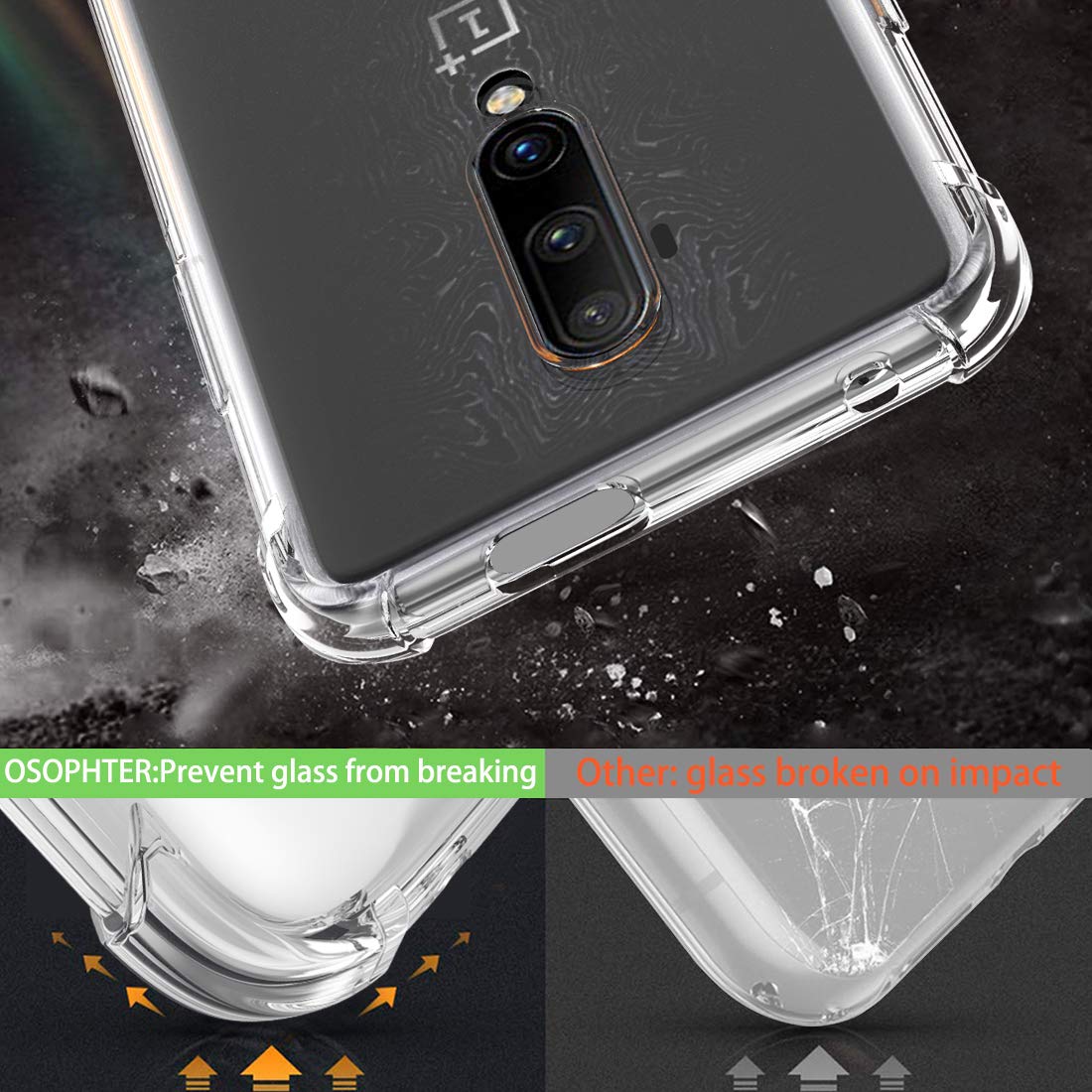 Osophter For Oneplus 7T Pro Case Clear Transparent Reinforced Corners Tpu Shock Absorption Flexible Cell Phone Cover For One Plu