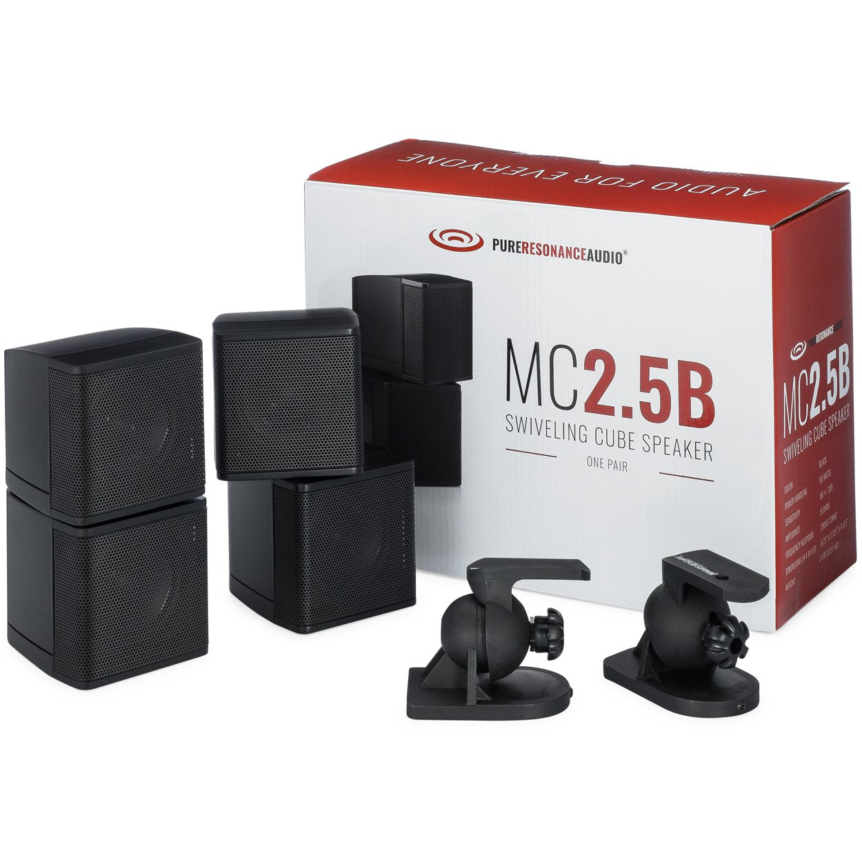 Pure Resonance Audio Mc2.5B Dual 2.5� Swiveling Surround Sound Mini Cube Speaker (Pair, Black) (With Brackets)