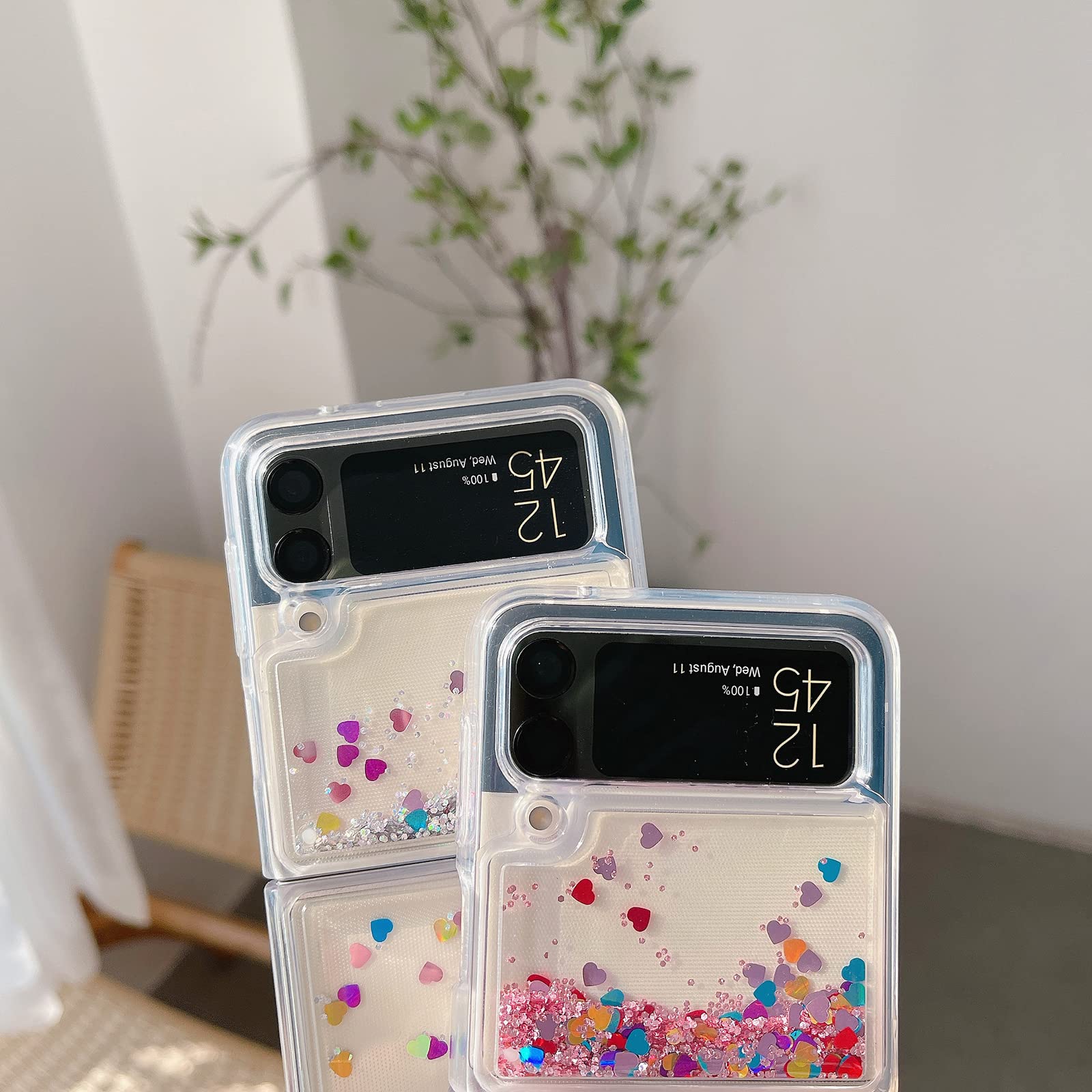 Yakvook For Samsung Galaxy Z Flip 3 Glitter Case For Girls Women Liquid Bling Sparkle Luxury Flowing Floating Quicksand Soft Tpu