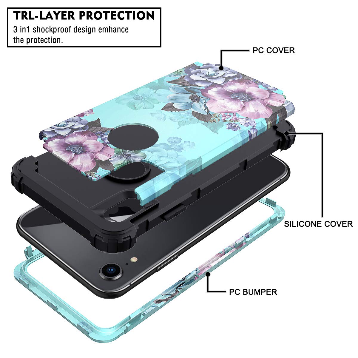 Casetego Compatible With Iphone Xr Case,Glow In The Dark Three Layer Heavy Duty Sturdy Shockproof Full Protection Rugged Hard Pc