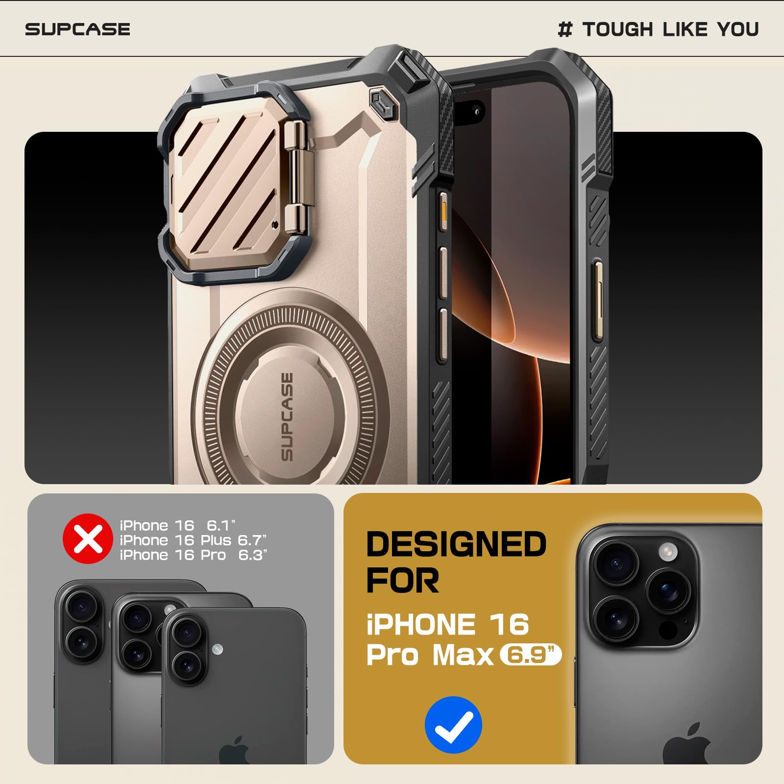 Supcase For Iphone 16 Pro Max Case With Camera Cover Stand (Ubmag Xt), [Compatible With Magsafe] [Built In Kickstand] [Military