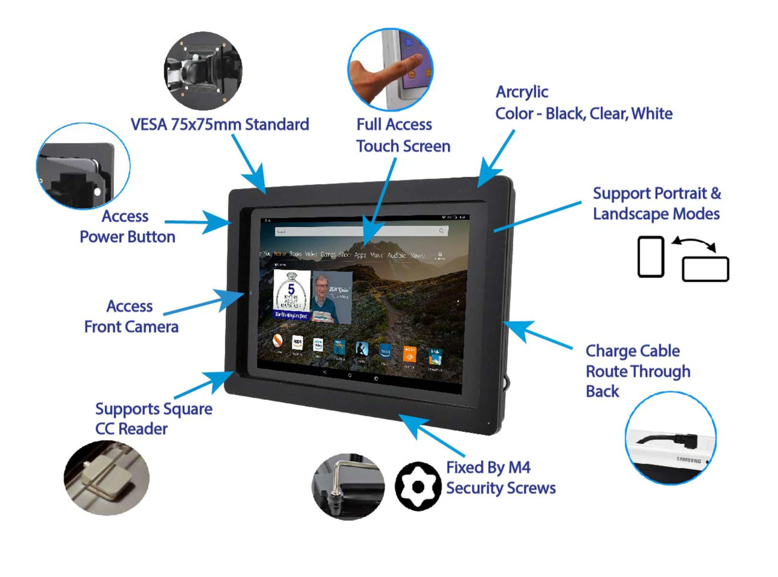 Tabcare Security Anti Theft Acrylic Vesa Enclosure For Samsung Galaxy Tab A9+ 11 With Wall Mount Kit (Black, Tab A9+ 11)