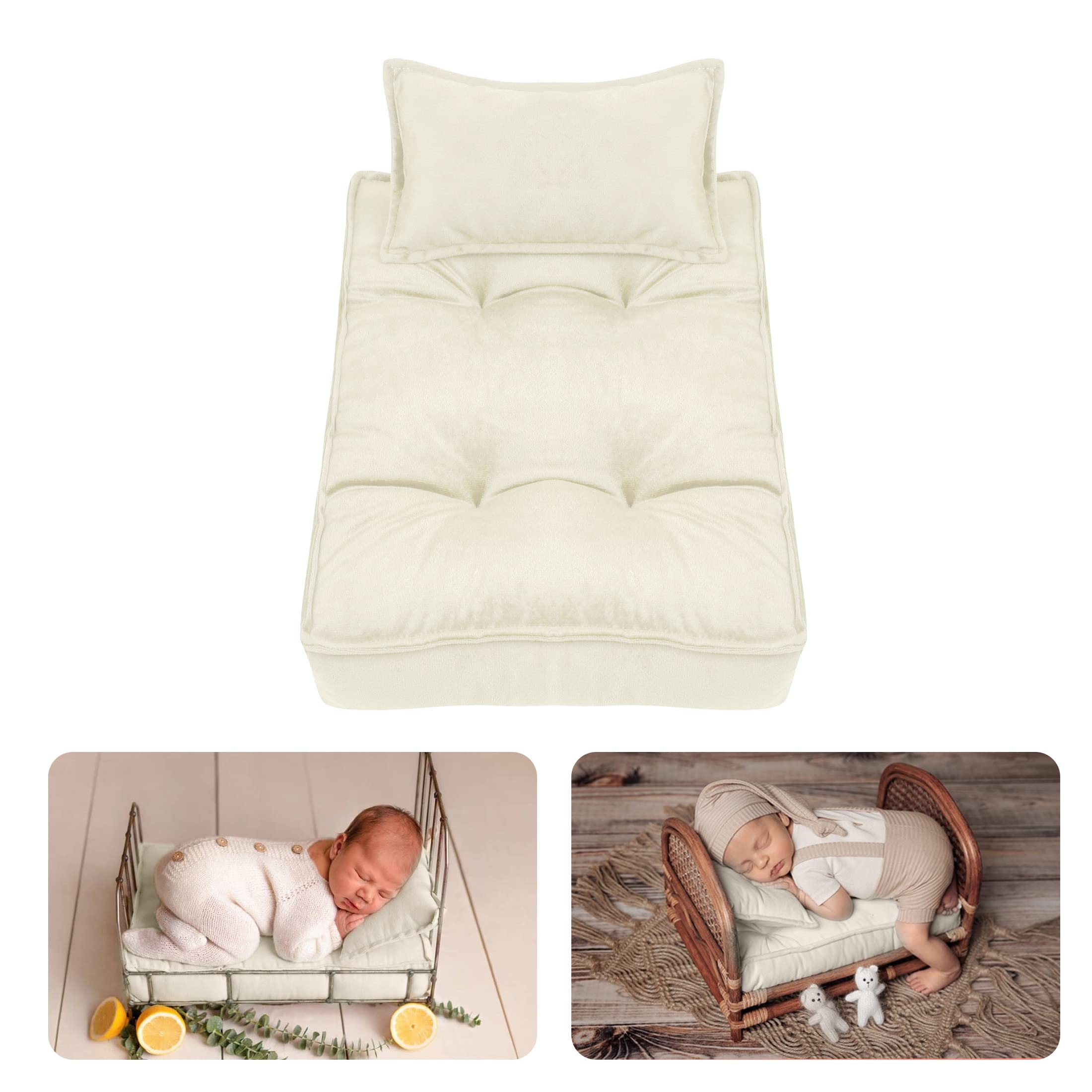 M&G House Newborn Photography Props Mattress Pillow Photography Accessories Baby Photoshoot Props Bed Mattress Bed Mat(Beige Whi