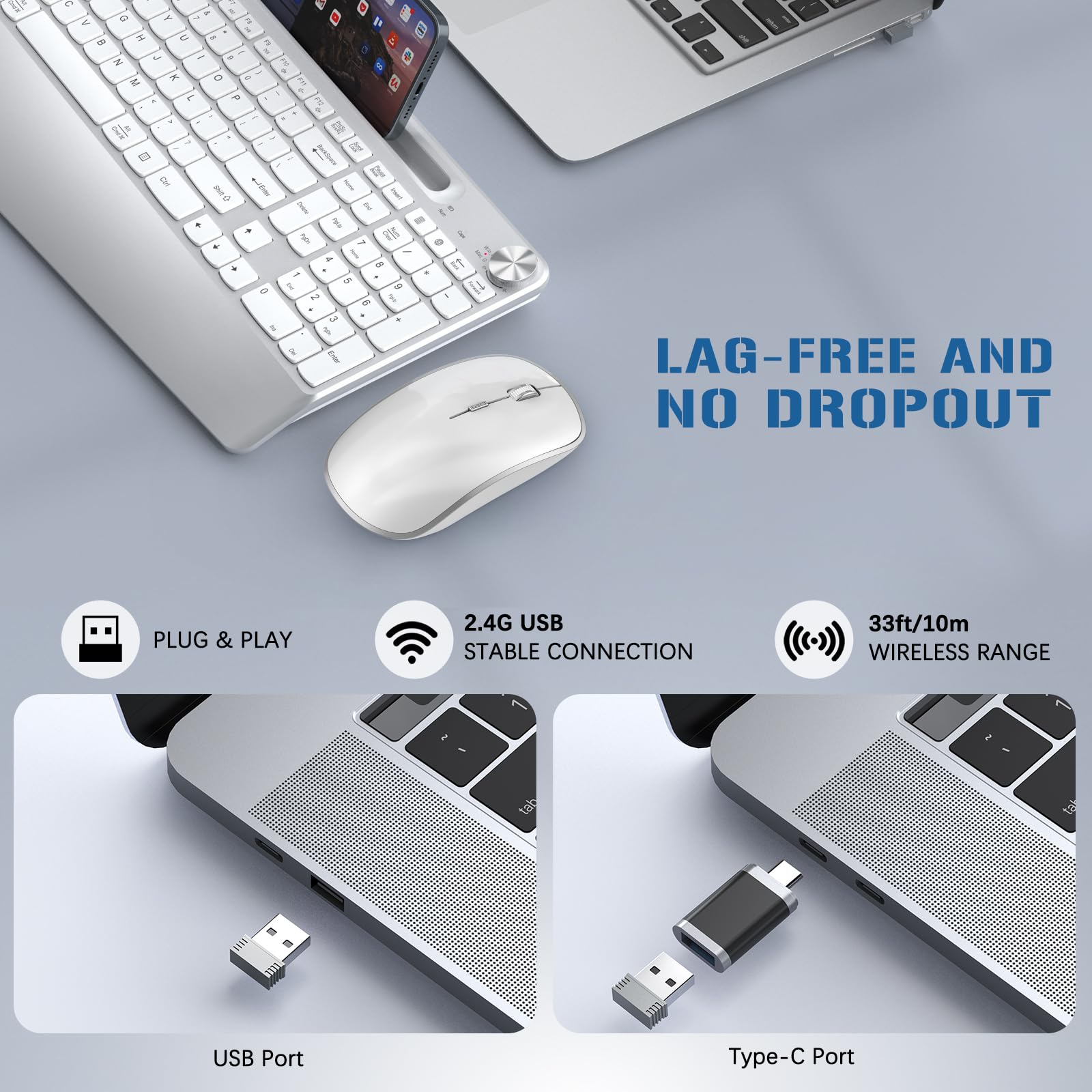 Joyaccess Ergonomic Wireless Keyboard And Mouse, Full Sized Ergonomic Keyboard With Wrist Rest, Wireless Keyboard And Mouse Comb