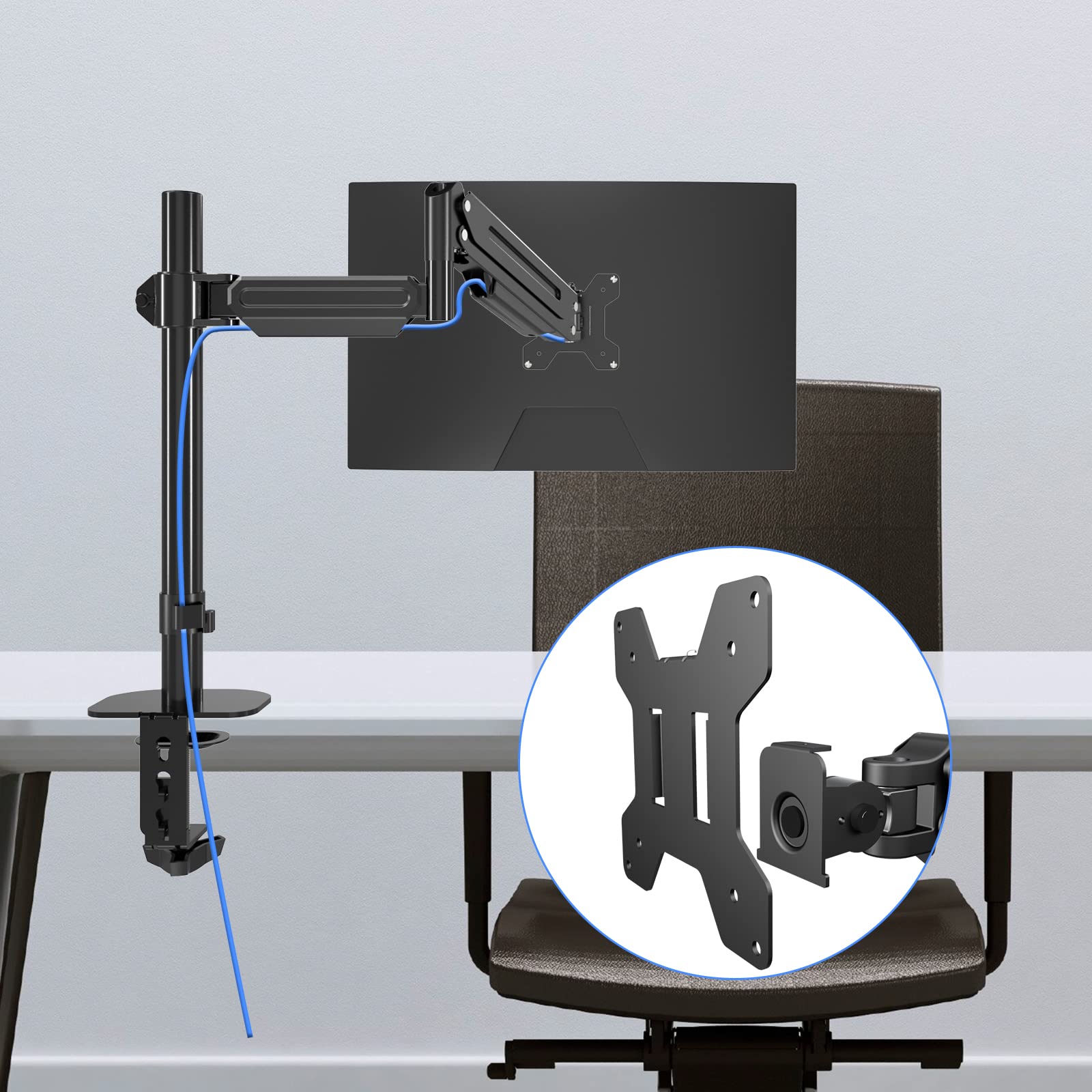 Premium Single Monitor Mount, Single Monitor Arm, Fully Adjustable Gas Spring Vesa Monitor Mount, Monitor Stand Desk Mount For D