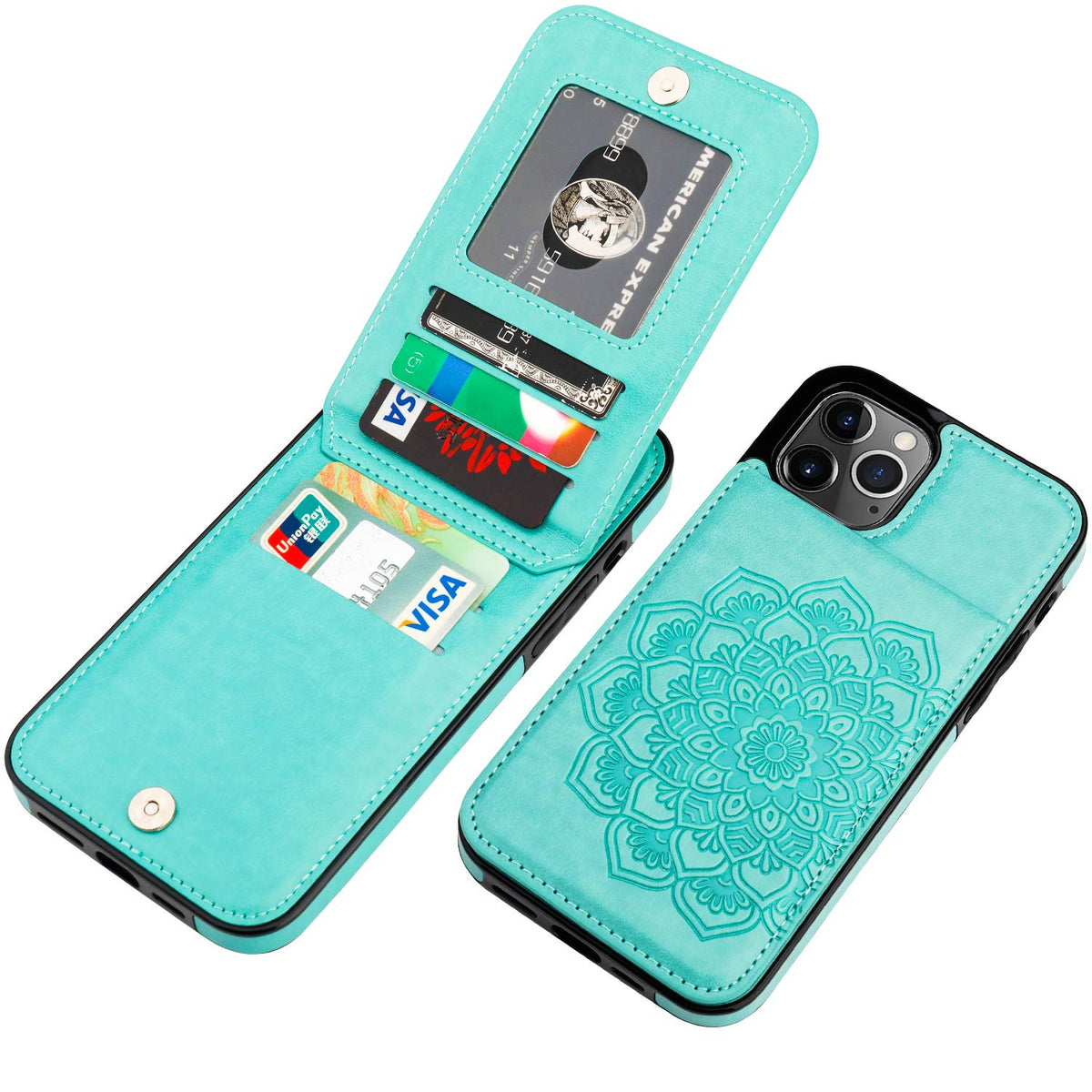 Vaburs Compatible With Iphone 12 Pro Max Case With Wallet Card Holder,Embossed Mandala Patternaflower Pu Leather 5 Card Slots Ki