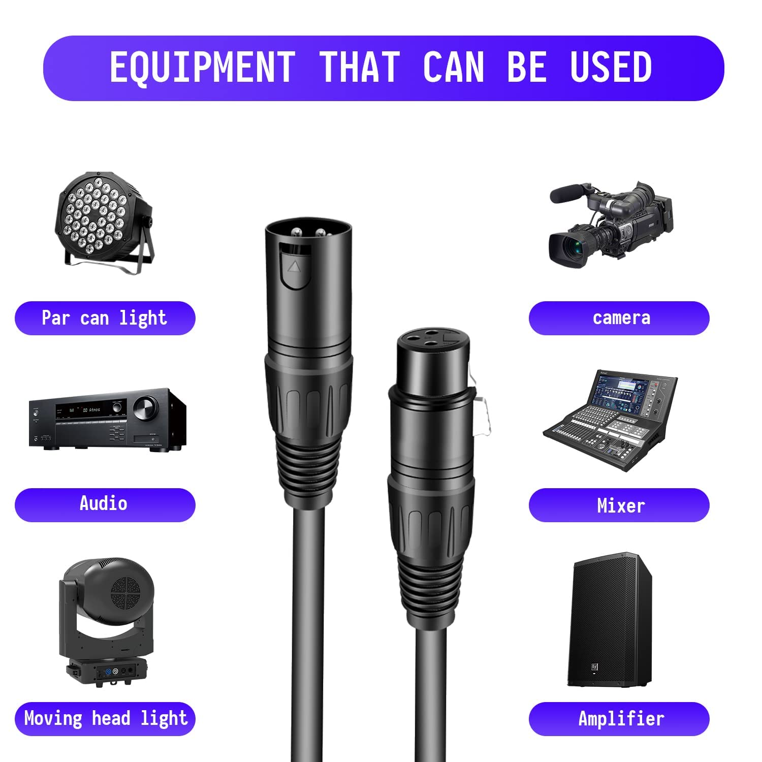 Czgor Dmx Cable 6.5 Ft, 10 Pack Flexible 3 Pin Xlr Male To Female Cable Wire For Stage Lighting Signal Xlr Connection Stage Ligh