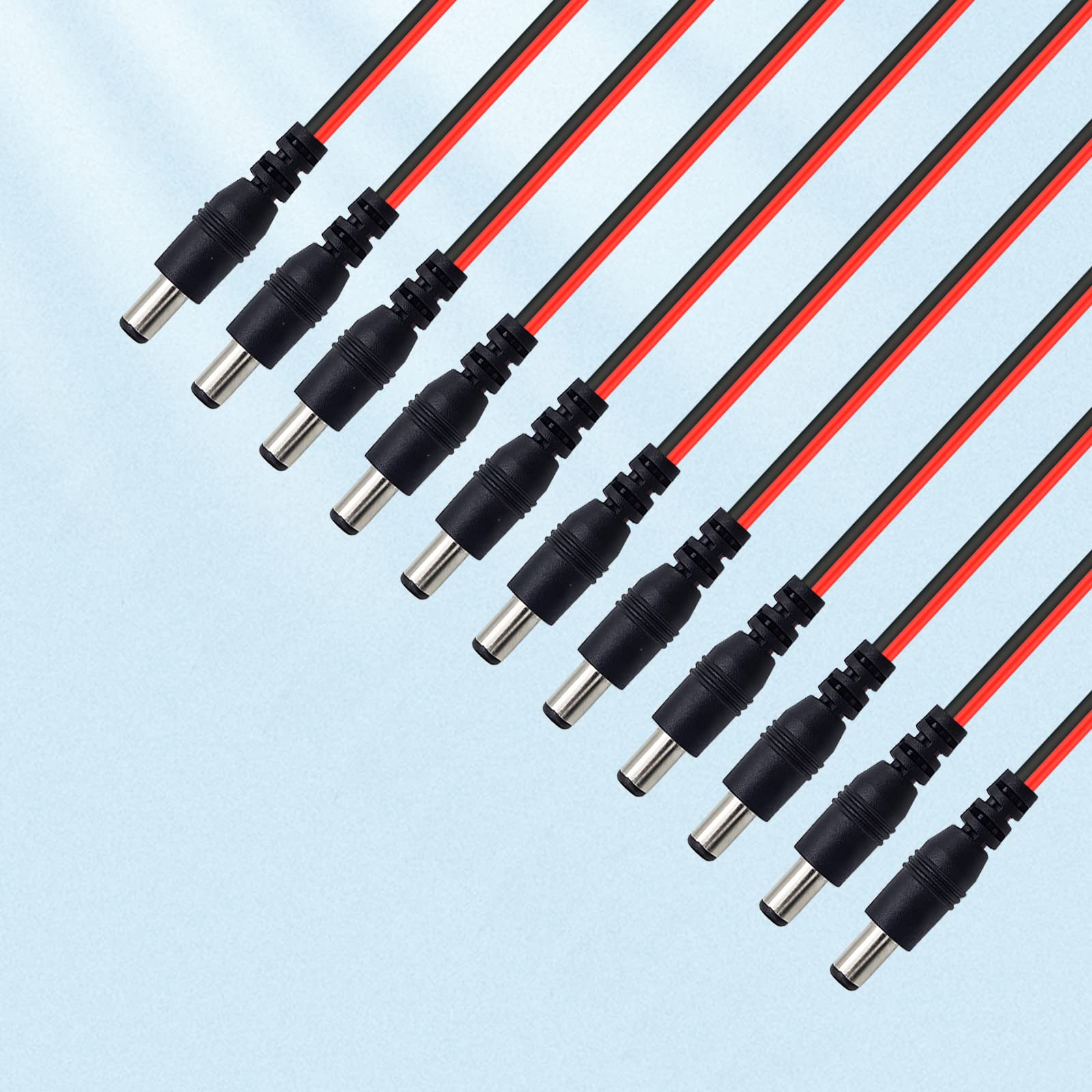 Centropower 20 Pack 5A Dc Power Cable With Male Connectors, 2.1Mm X 5.5Mm, Pigtail Adapter For Cctv Security Camera, 12V Dc Plug