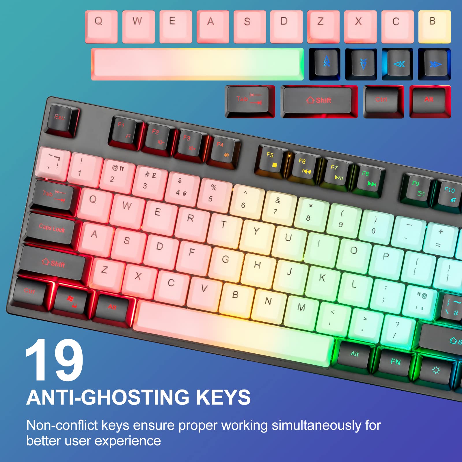 Chonchow Usb Wired Keyboad And Mouse Combo, Full Size Rainbow Led Light Up Backlit Color Gamer Keyboard And Mouse Set, Mouse And