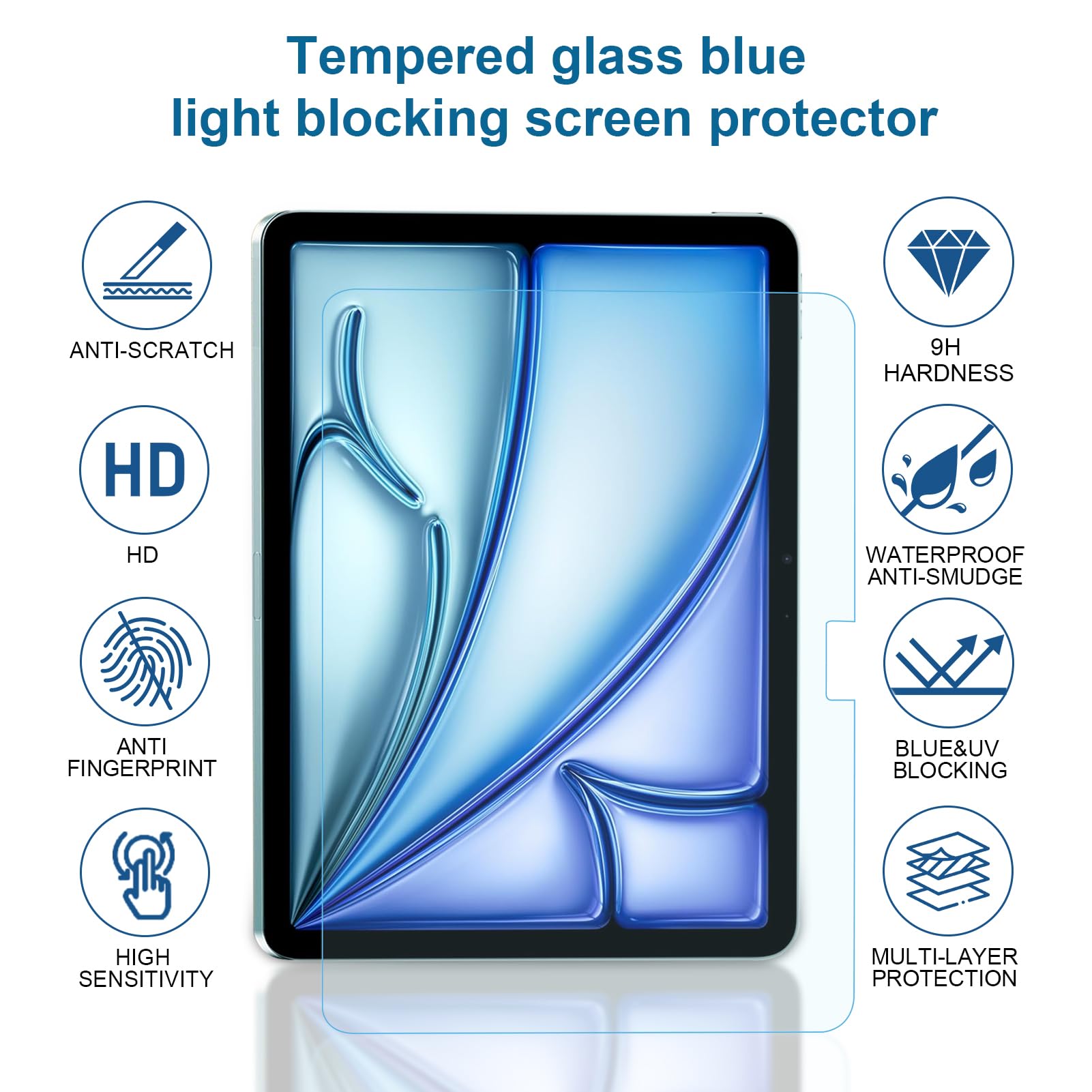 2 Pack Tempered & Anti Blue Light Screen Protector For Ipad Air 13Inch 2024 6Th Gen M2,Pencil Compatible,Tempered Glass Screen P