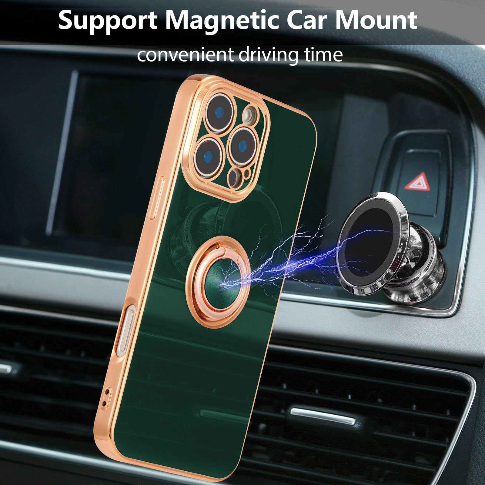 Eyzutak Case For Iphone 16 Pro, Phone Case With 360 Rotatable Finger Ring Holder Kickstand Magnetic Car Mount Supported Shiny Pl