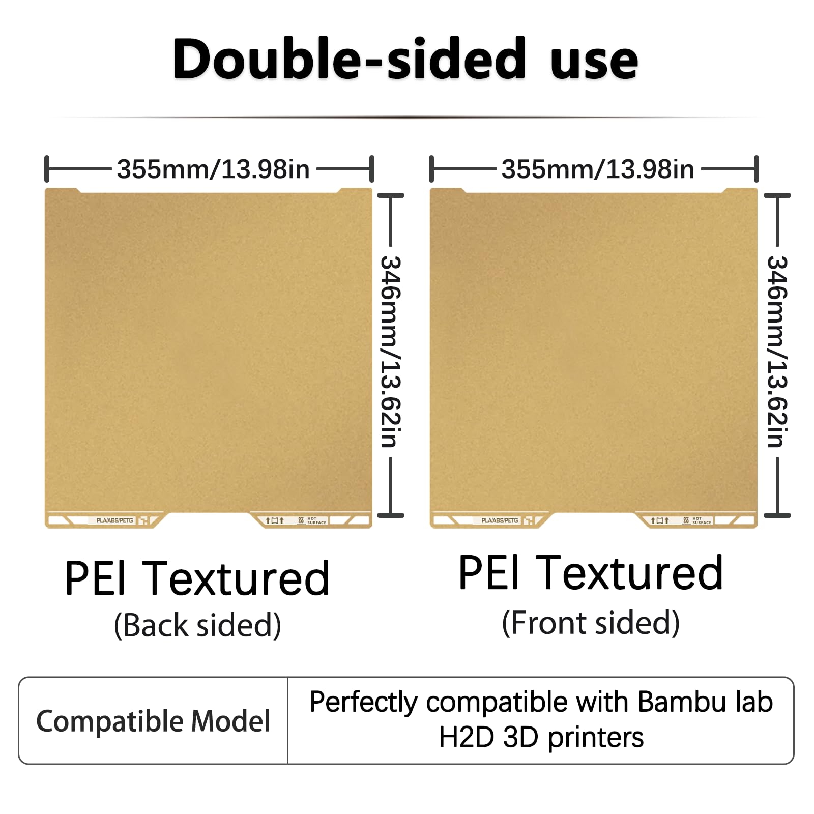 Sahvaim For Bambu H2D Textured Pei Plate With Qr Code, 355X346Mm Double Sided Flexible Spring Steel Magnetic Platform Print Bed