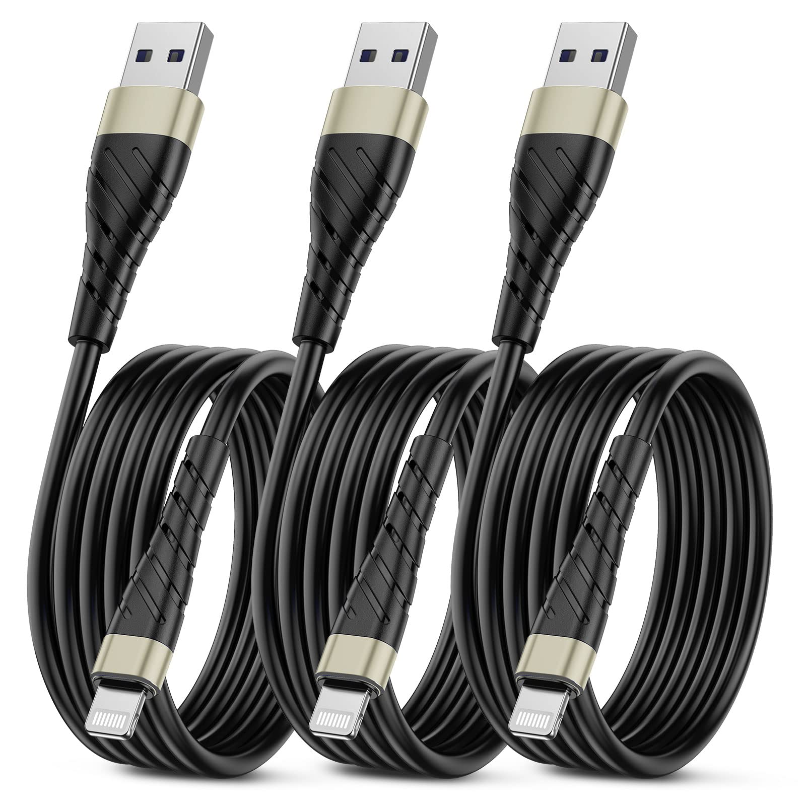 Oiith Mfi Certified For Iphone Charger Cable 3 Pack 6 Ft, Long For Lightning Charging Cord, Fast 2.4A For Iphone Usb Cord Compat