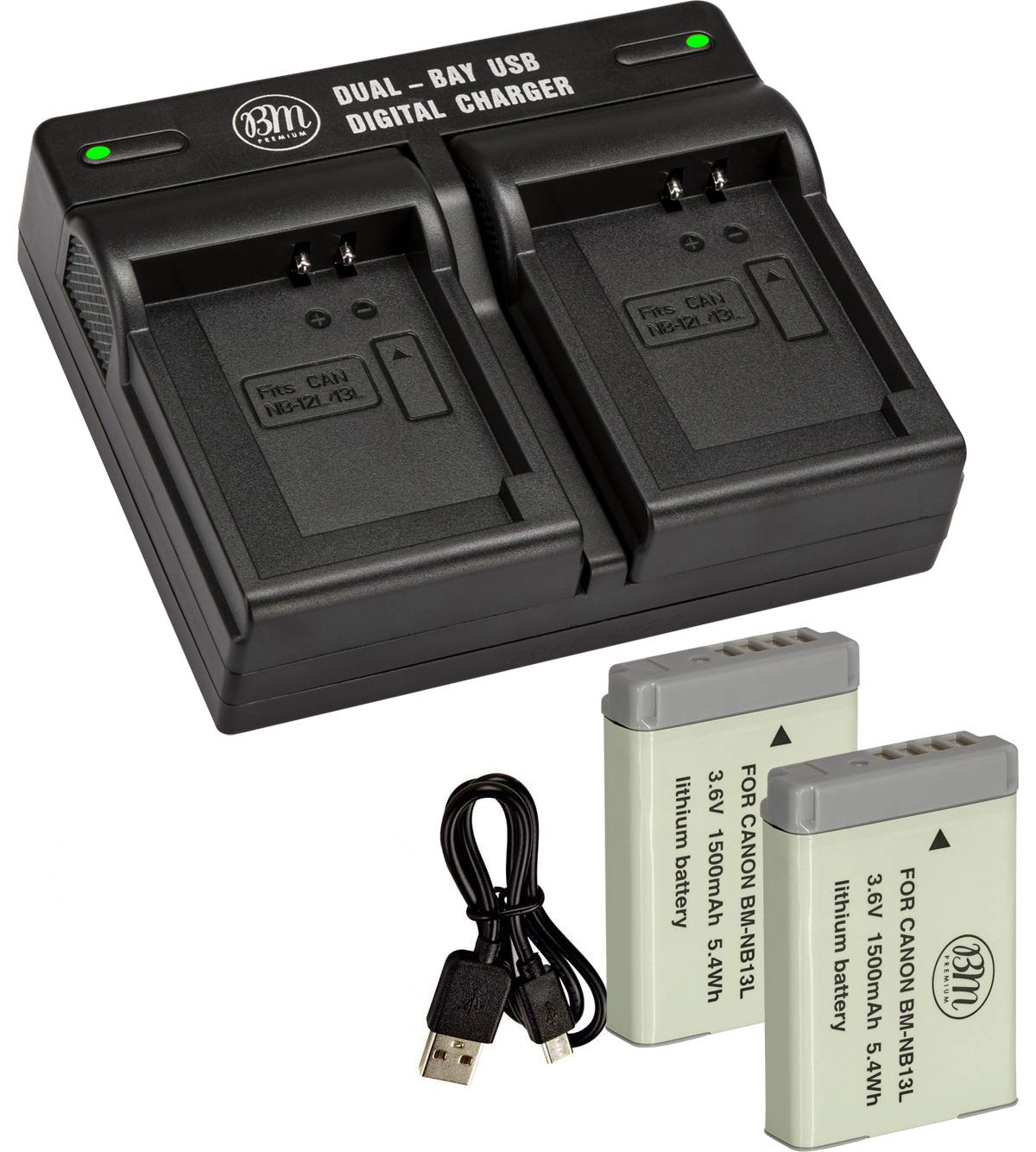 BM 2 Pack of NB 13L Batteries and Dual Battery Charger for Canon PowerShot SX740 HS, G1 X Mark III, G5 X, G5 X Mark II, G7 X, G7 X Mark II, G7 X Mark III, G9 X, G9 X Mark II, SX620 HS, SX720 HS Camera